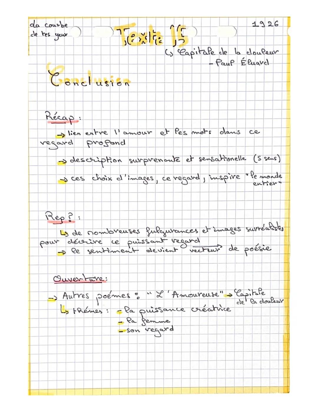 da courbe
de les yeux
Paul Éluard: 1
→poéte surréaliste,
Prançais du xxes
- téve épouse: Gala
Oeuvre
sécrit aprés la rupture
tristesse -s