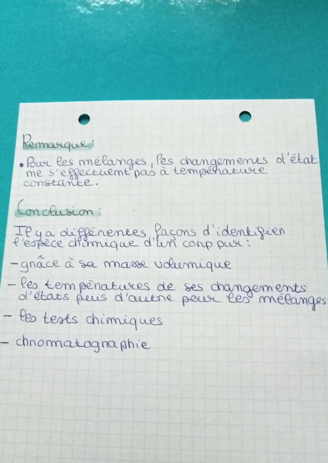 Physique - Chimie
Conp pur et mélange
Tempénature de changement d'état:
G = gaz
S = solide
L = liquide
Condensation
Sublimation G
Vaponisati