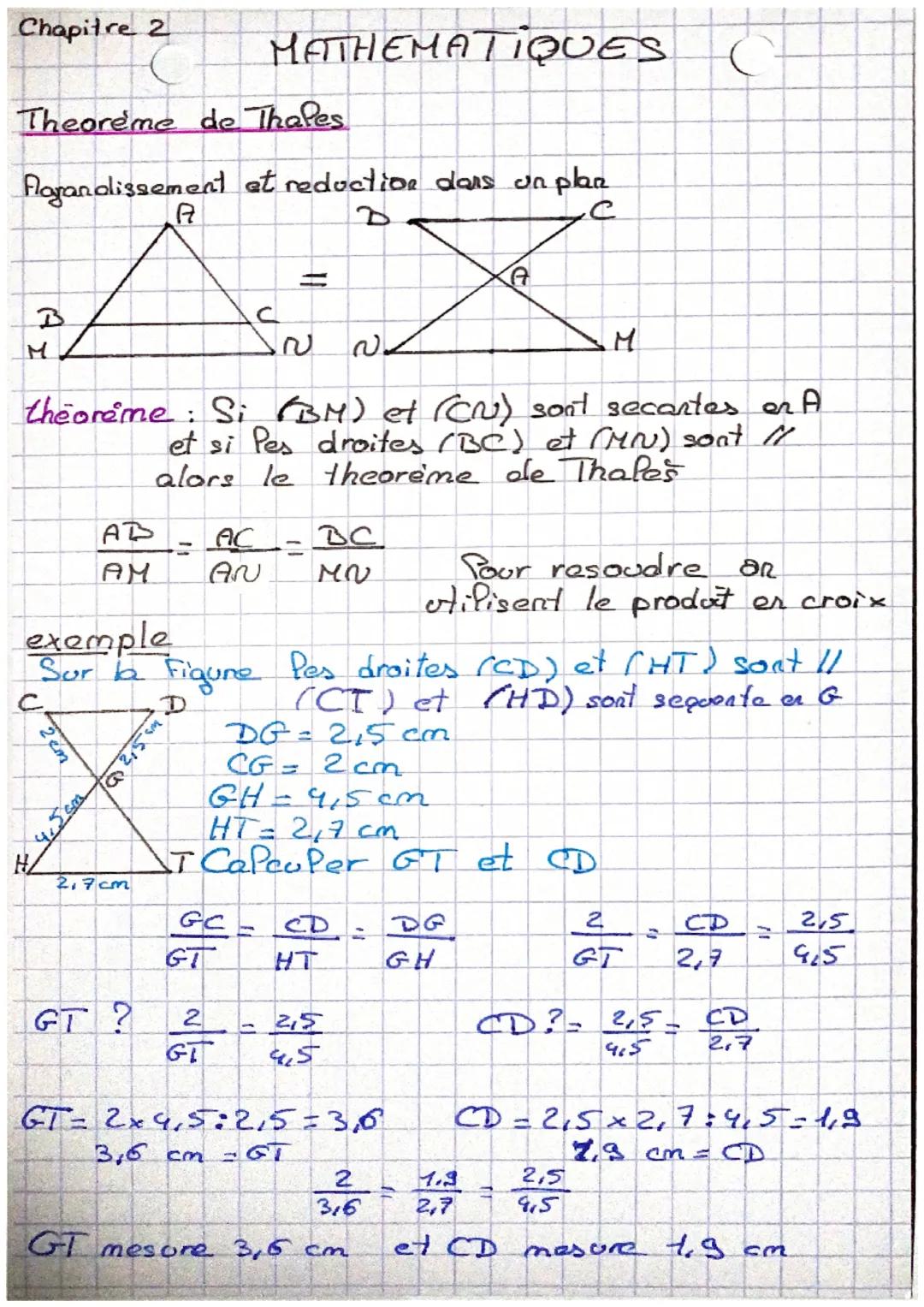 Chapitre 2
Theoreme de Thales
Florandissement at reduction dans un plan
D
C
ल.
M
N
theoreme: Si (BM) et (CN) sont secantes or A
et si Pes dr