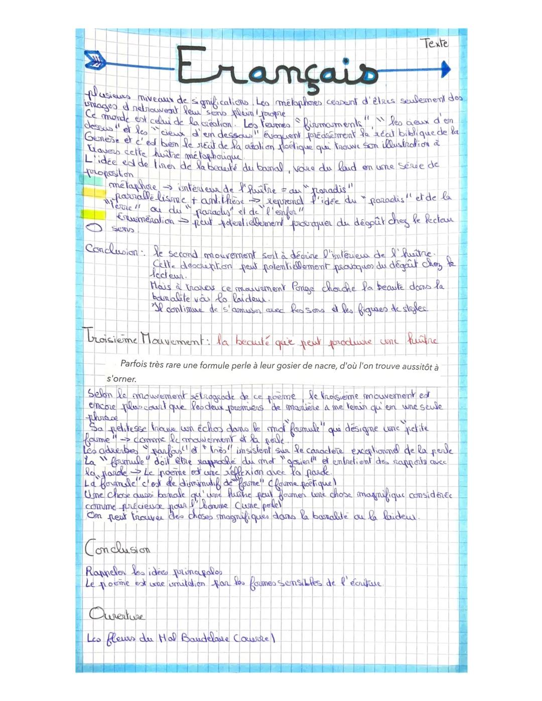 ### Erançais
Amorce
Texle 12
Le parti pris des choses de Francis Ponge est un court recueil de 32 poctres
en prose publié dewant l'occupa