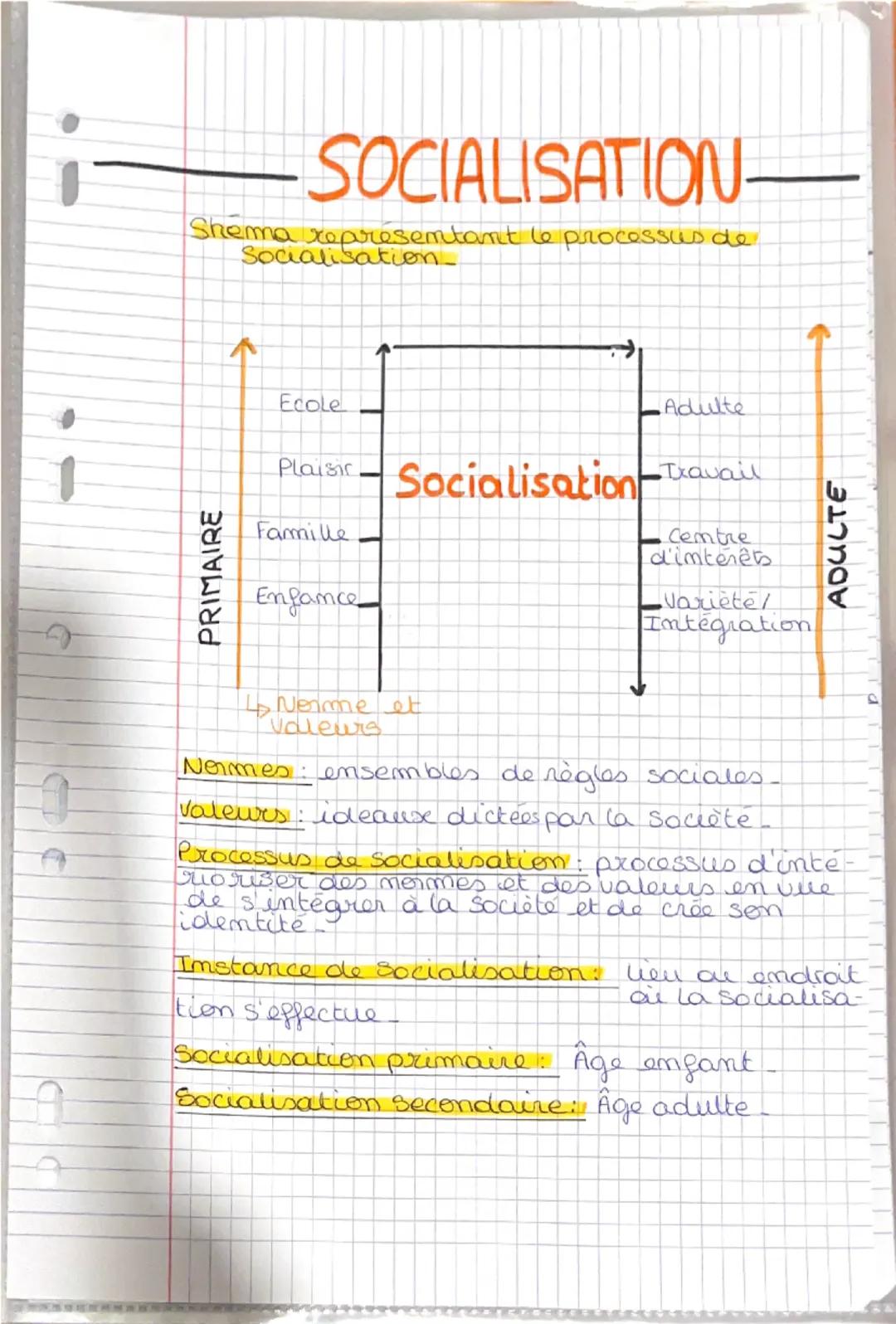 - SOCIALISATION—
Shema représentant le processus de
Socialisation
PRIMAIRE
Ecole
Adulte
Plaisir
Socialisation-Travail
Famille
Enfanc