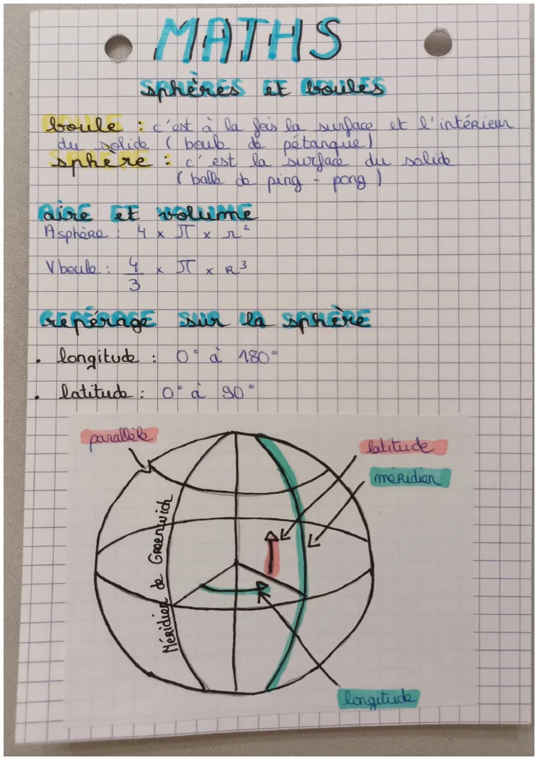 # MATHS
sphères et boules
boule : c'est à la fois la surface et l'intérieur
du solide (boub de pétanque)
sphere : c'est la surface du sali