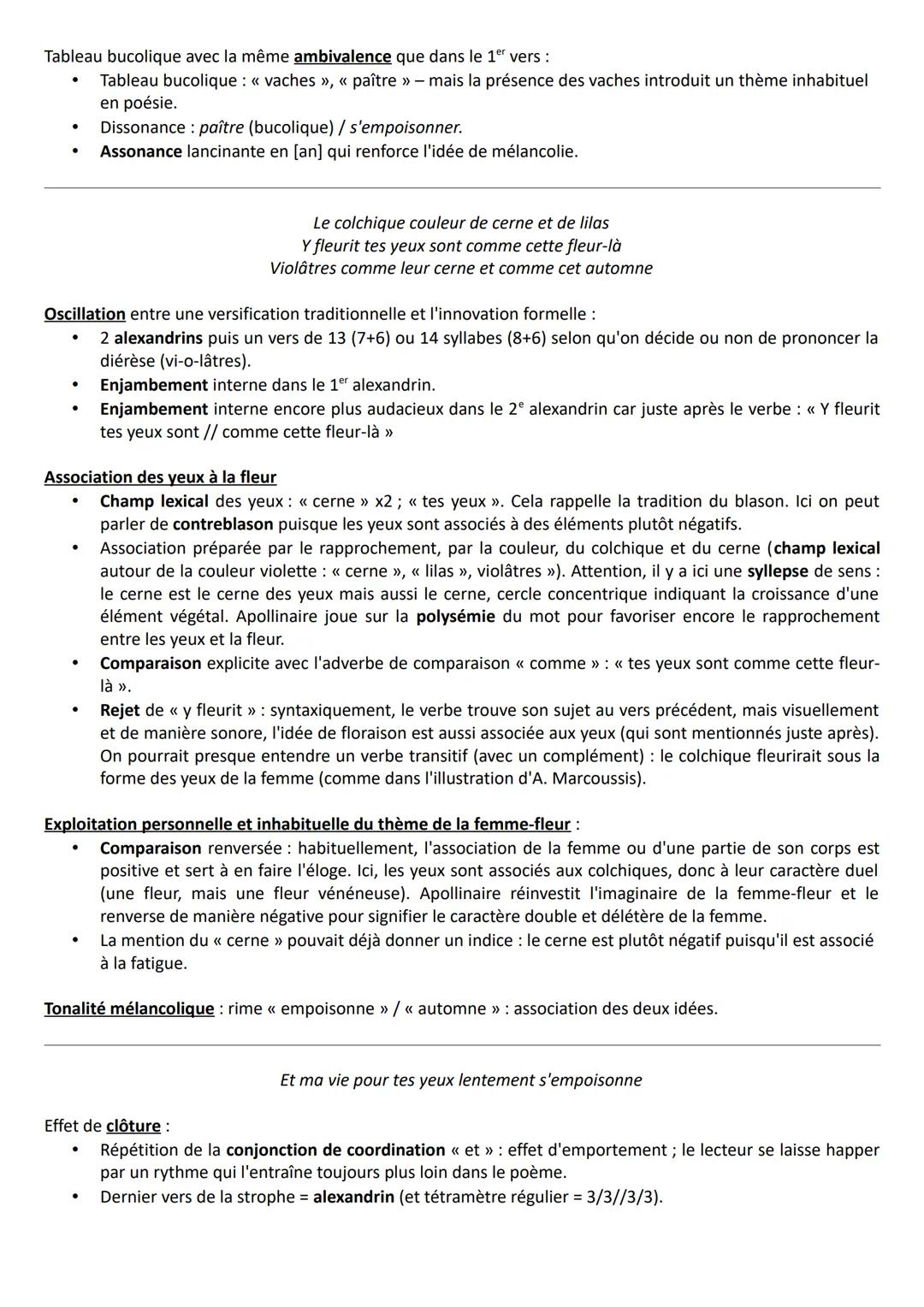 TEXTE 5
GUILLAUME APOLLINAIRE, « LES COLCHIQUES >>
Eléments d'introduction
* Titre = fleur → promesse d'un poème bucolique, peut-être d