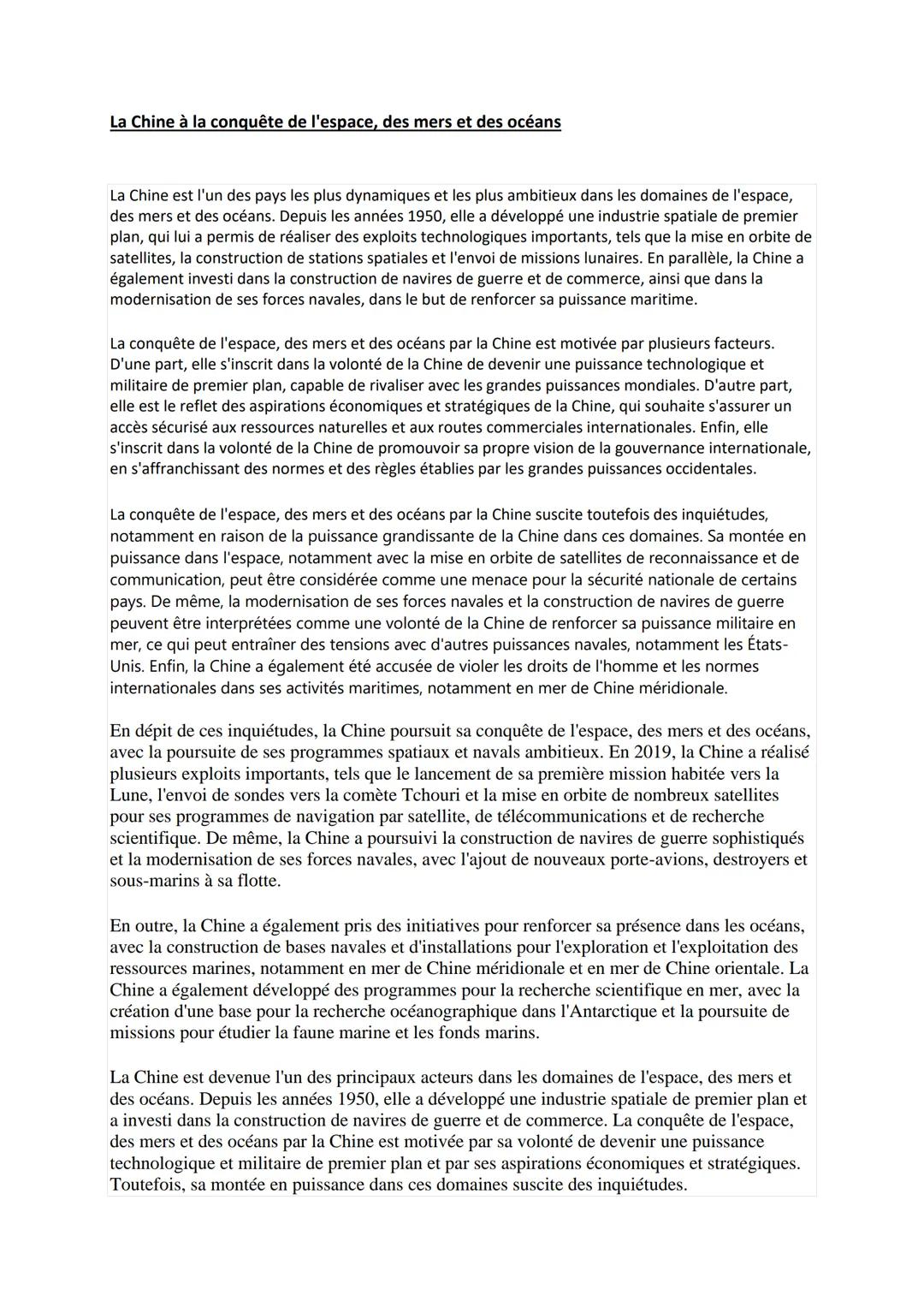 La Chine à la conquête de l'espace, des mers et des océans
