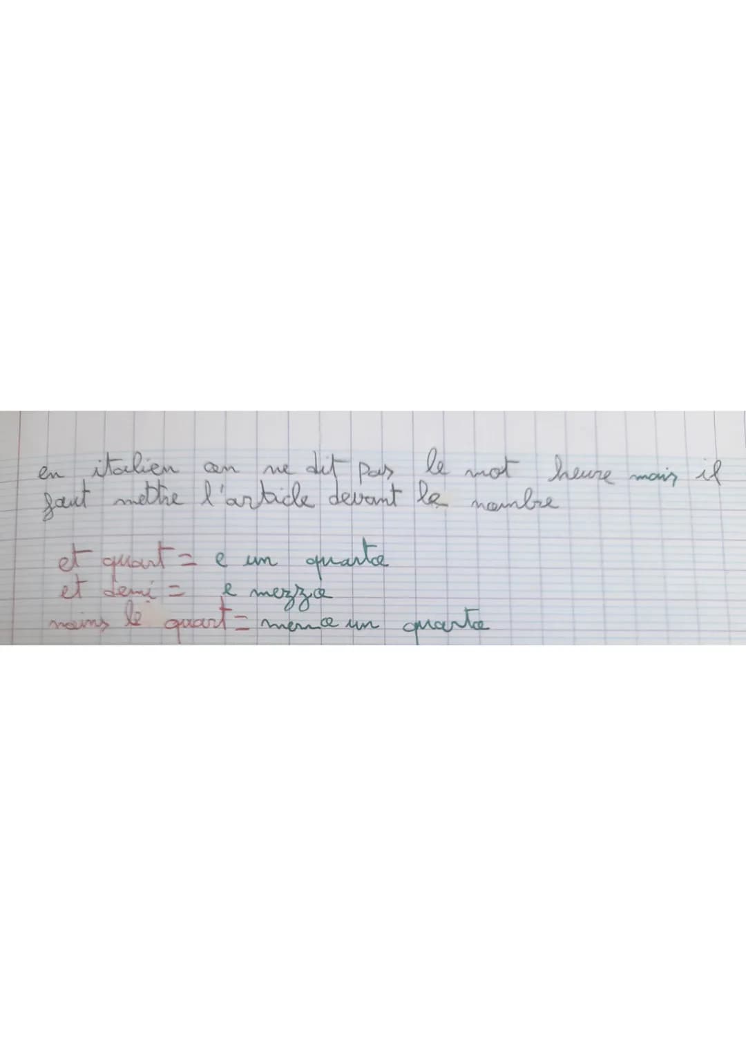 en italien an ne dit pas le mot heure mais il
faut mettre l'article devant le nombre
et quart = e un quarte
et demi = e mezza
moins le quart