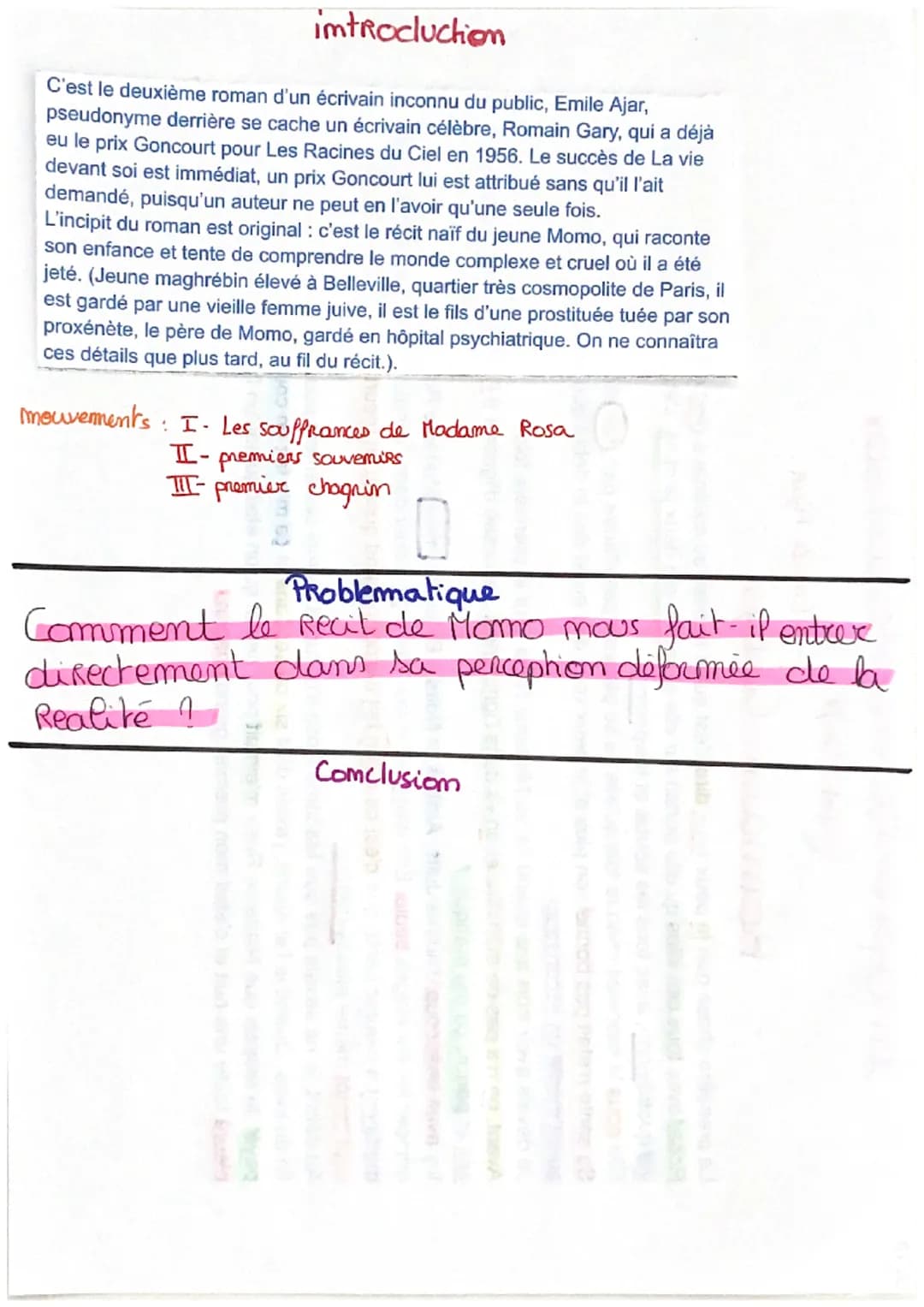 # introcluction
C'est le deuxième roman d'un écrivain inconnu du public, Emile Ajar,
pseudonyme derrière se cache un écrivain célèbre, Romai