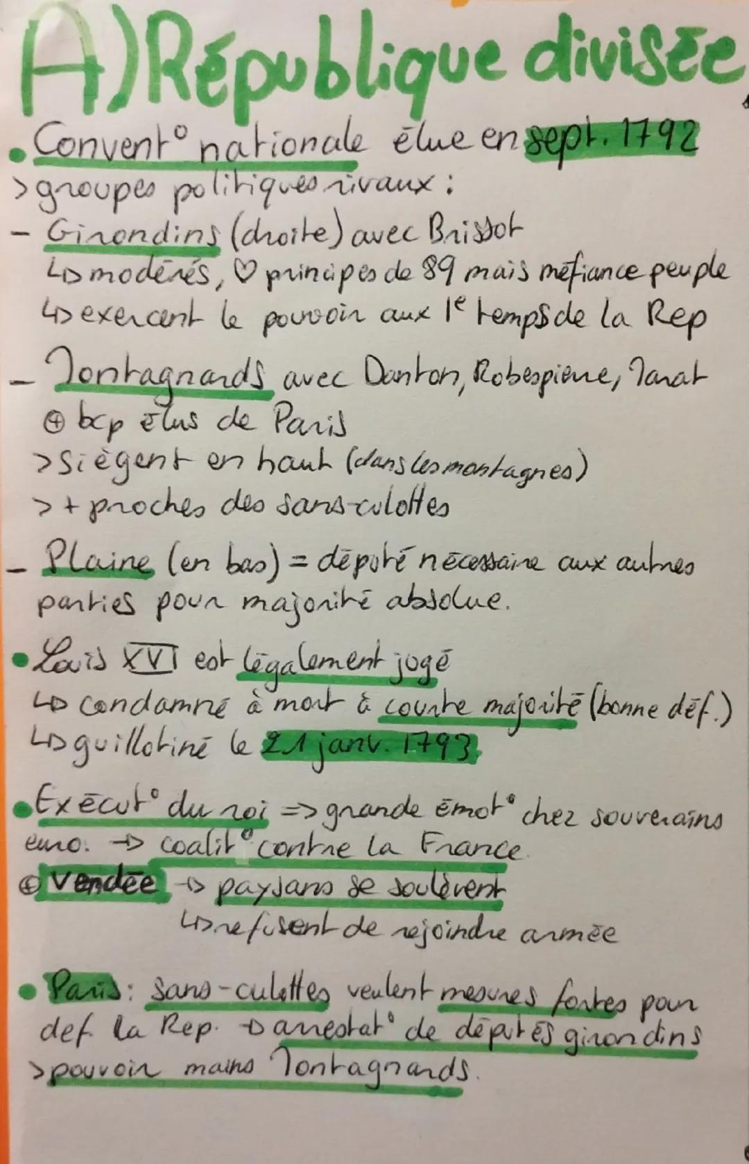 Lanation déchirée
•1792-1799.
A) République divisée B) La Terreur 1953-4183
Convent nationale élue en sept. 1792
>groupes politiques rivaux:
