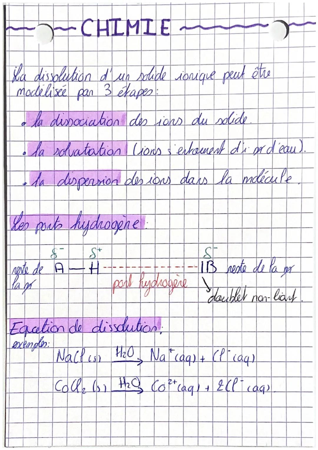 ~CHIMIE
Y
La dissolution d'un solide ionique peut être
modélisée pan 3 ékapes:
• la dissociation des ions du solide
a
• la solvatation Lions
