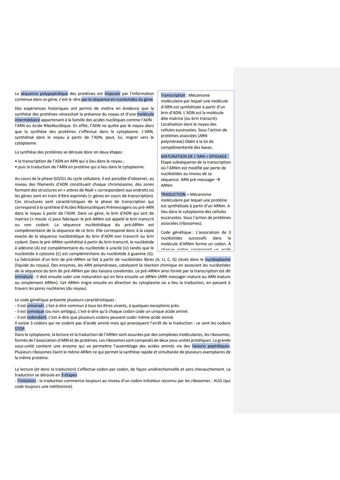 SVT: chapitre 3
Il existe donc un lien entre gènes et protéines: un gène contient une
information permettant la fabrication d'une (ou plusie
