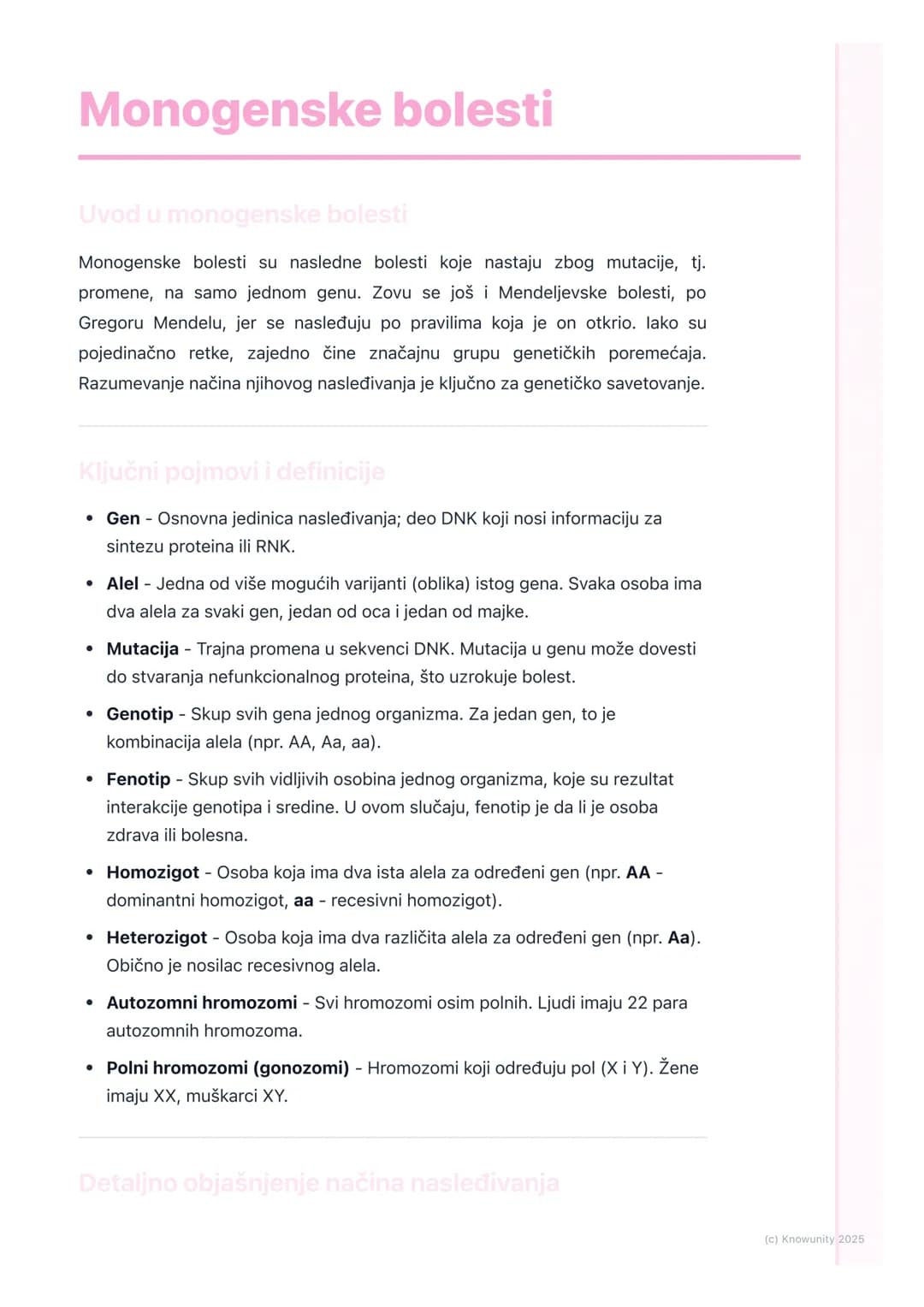 # Monogenske bolesti
Uvod u monogenske bolesti
Monogenske bolesti su nasledne bolesti koje nastaju zbog mutacije, tj.
promene, na samo jed
