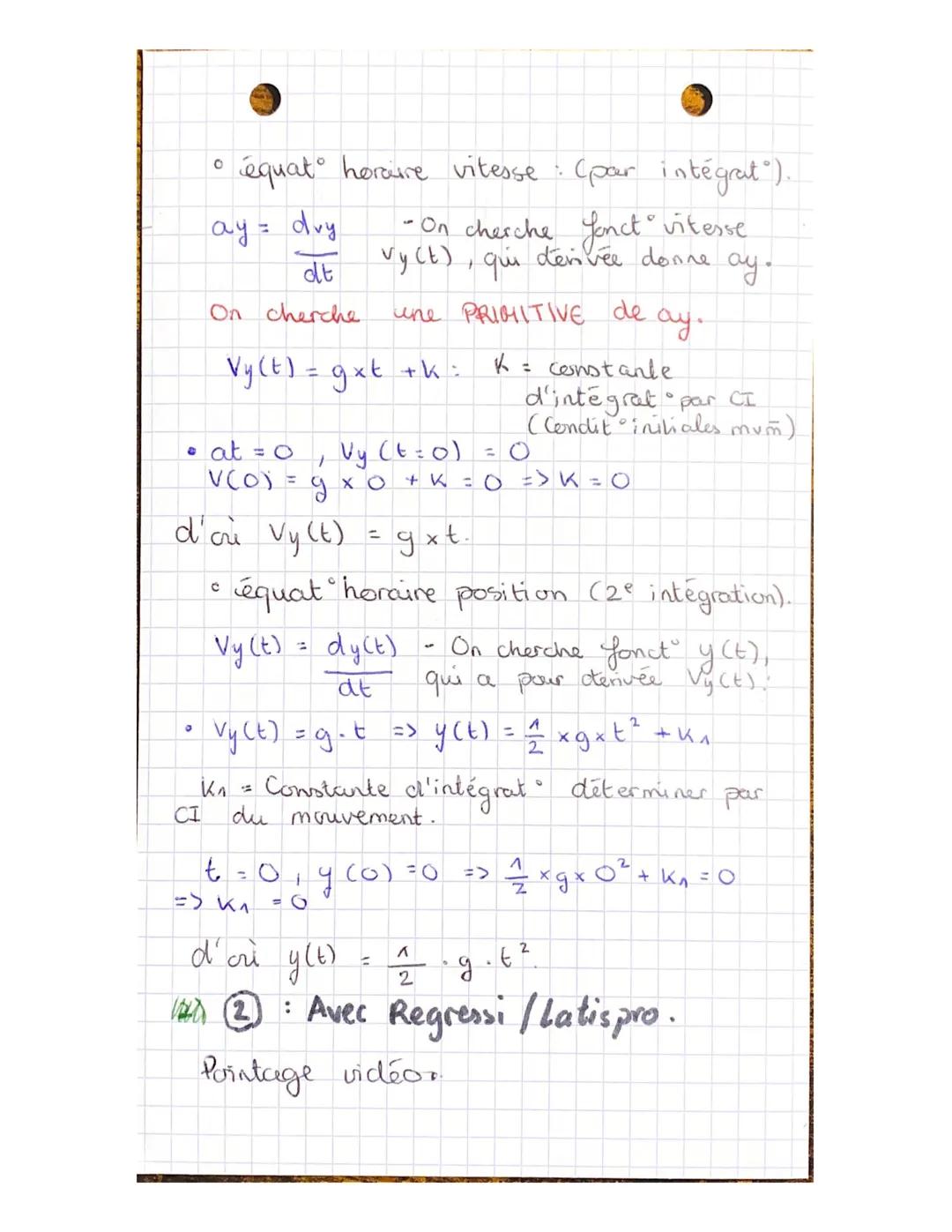 1/ physique ramps pesanteur
2 méthodes pour obtenir les équat
horaires d'un mouvement-
① Par la 2nd loi de Newton
• On cherche:
is le sy
