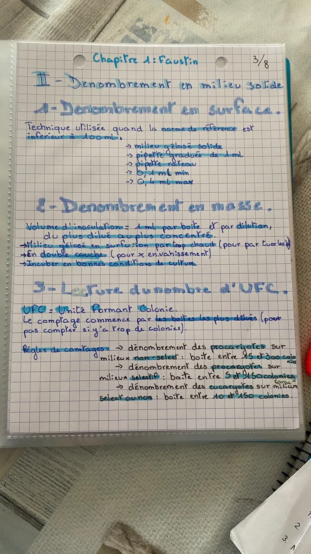 4/8
# 4- Calcul de la concentration microbiologique.
$C_{Ngermes} = \frac{\Sigma UFC}{V_{ino} \times (n_1 + 0,1 \times n_2)} \times \frac{1}