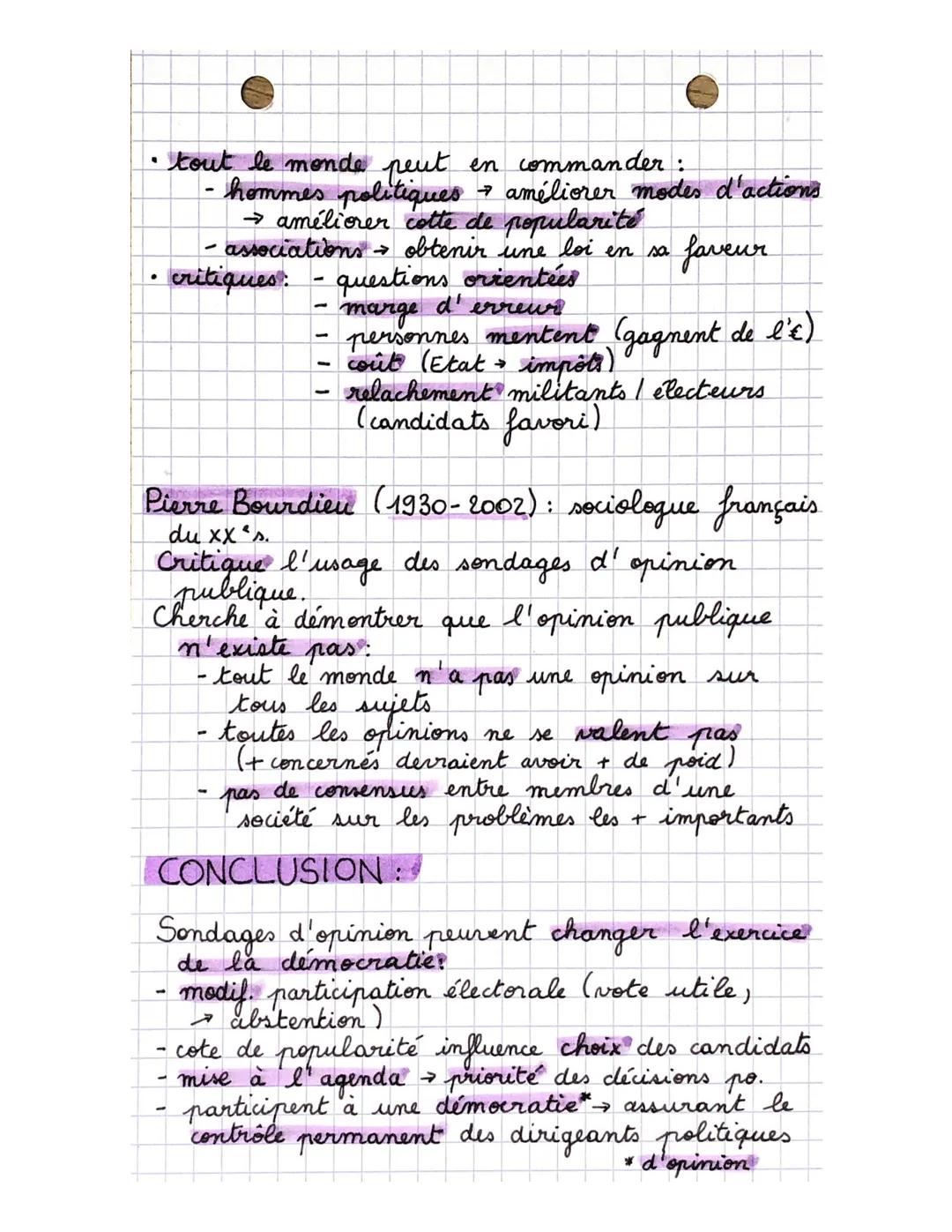 CHAP.
4
70
e.
L'opinion publique - sciences politiques
- Formulation sondage → neutre, claire
- Echantillon testé → représentatif de la pop