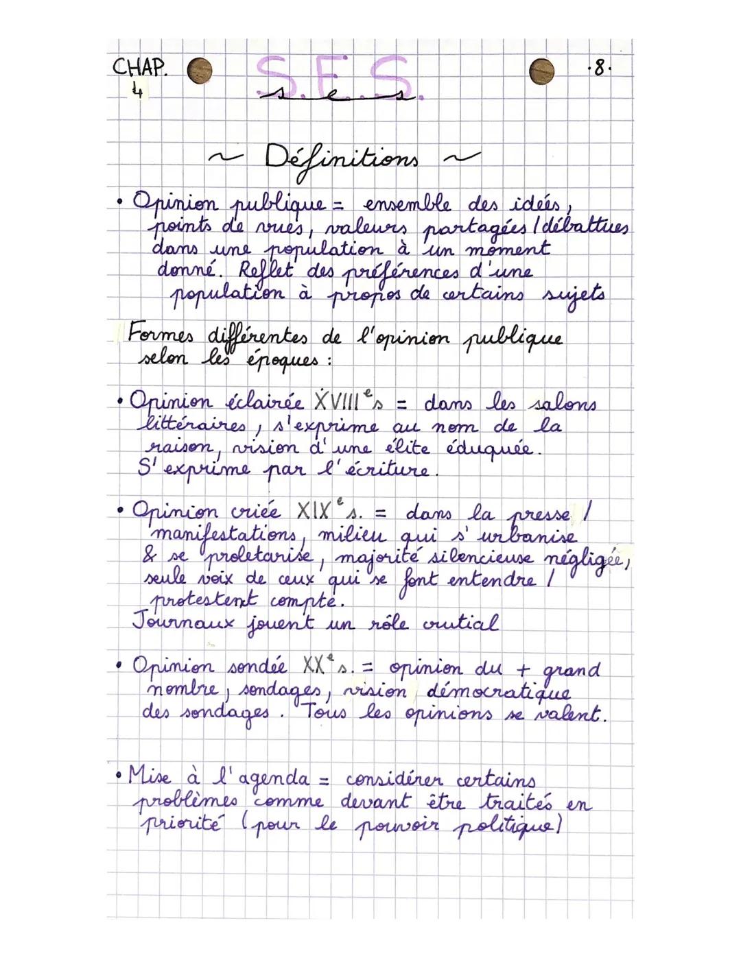 CHAP.
4
70
e.
L'opinion publique - sciences politiques
- Formulation sondage → neutre, claire
- Echantillon testé → représentatif de la pop