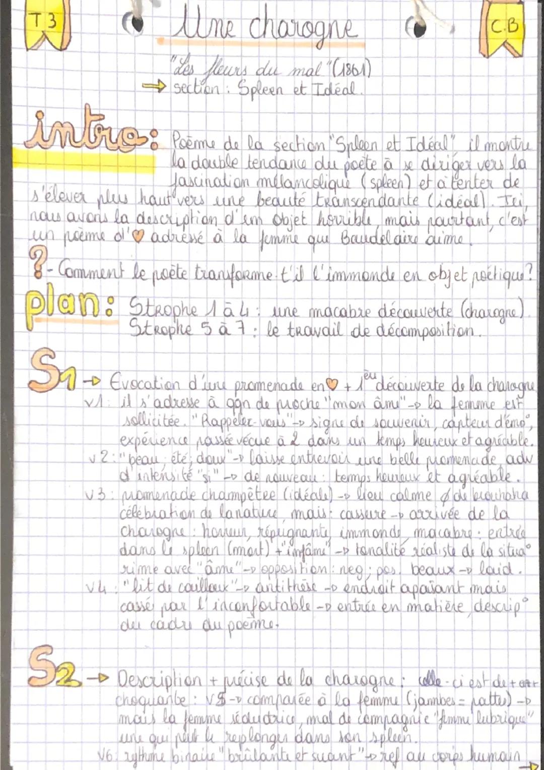 23 Une charogne
T3
Sa-
"Les fleurs du mal (1861)
section: Spleen et Idéal
intro: • Poème de la section "Spleen et Idéal" il montre
la double