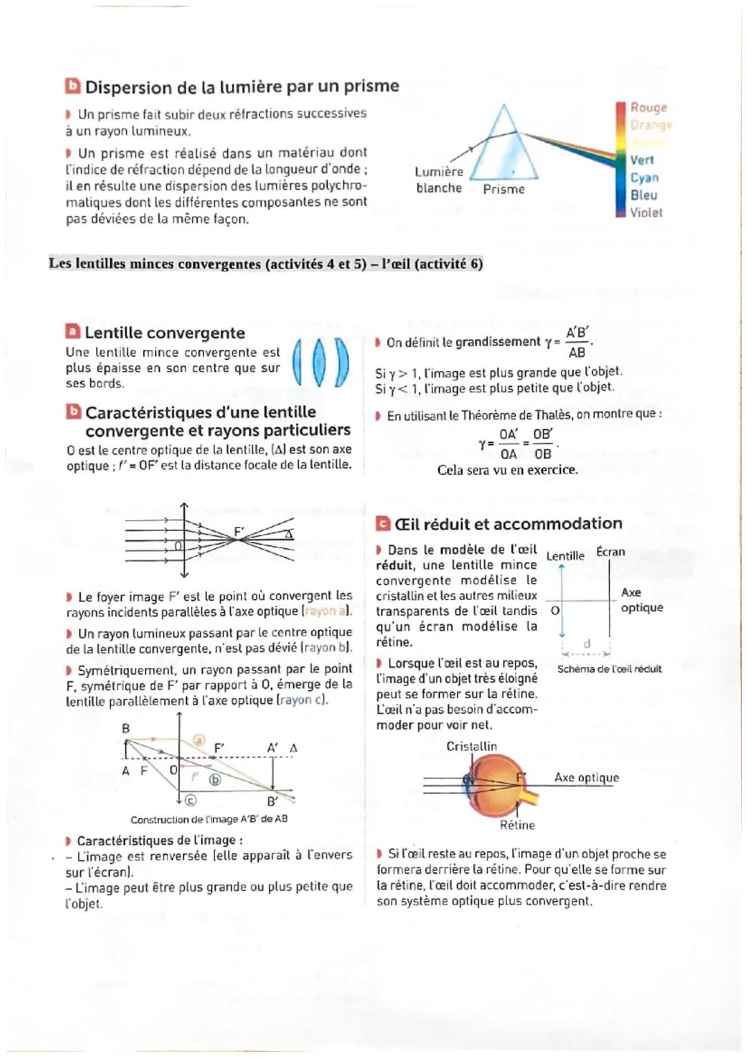 Dispersion de la lumière par un prisme
▸ Un prisme fait subir deux réfractions successives
à un rayon lumineux.
Un prisme est réalisé dans u