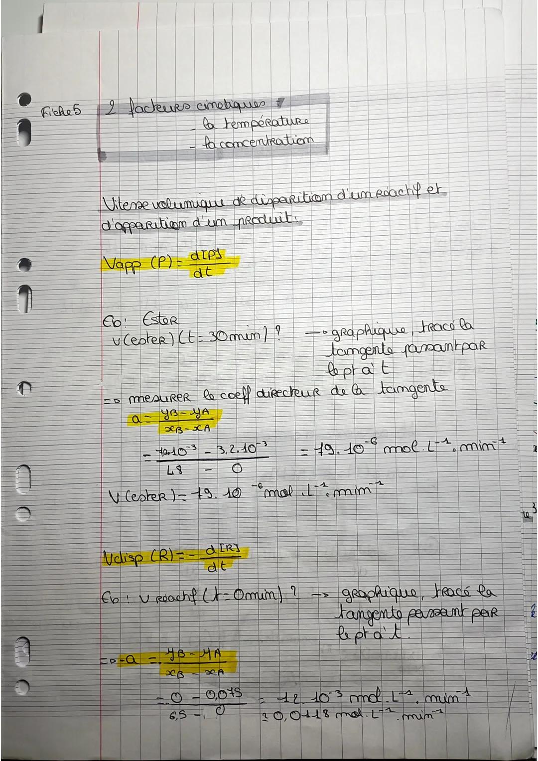 Fiche 5
2 fackups cimetiques
Vitesse volumique de disparition d'un Reactif et
d'apparition d'un produit,
Vapp (P)- d[py
dt
la température
la
