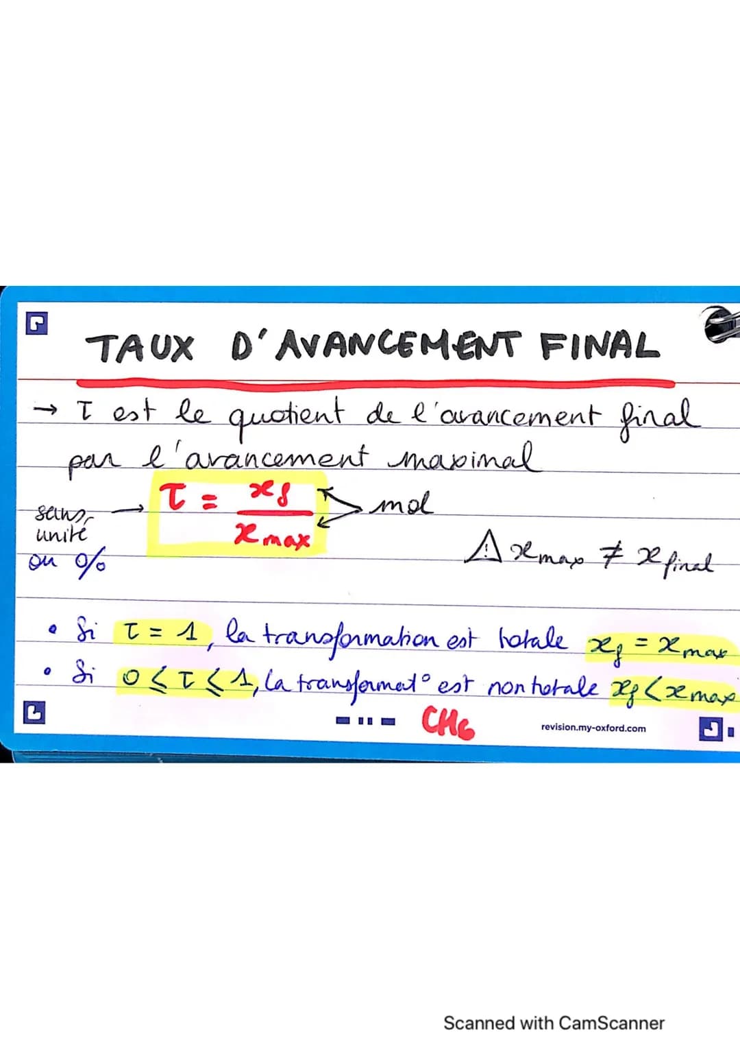 TRANSFORMATION LIMITÉE/NON-TOTALE
Là l'état final
-qt de matière des espèces chimiques
ne varient plus
•
tous les réactifs et les produits.