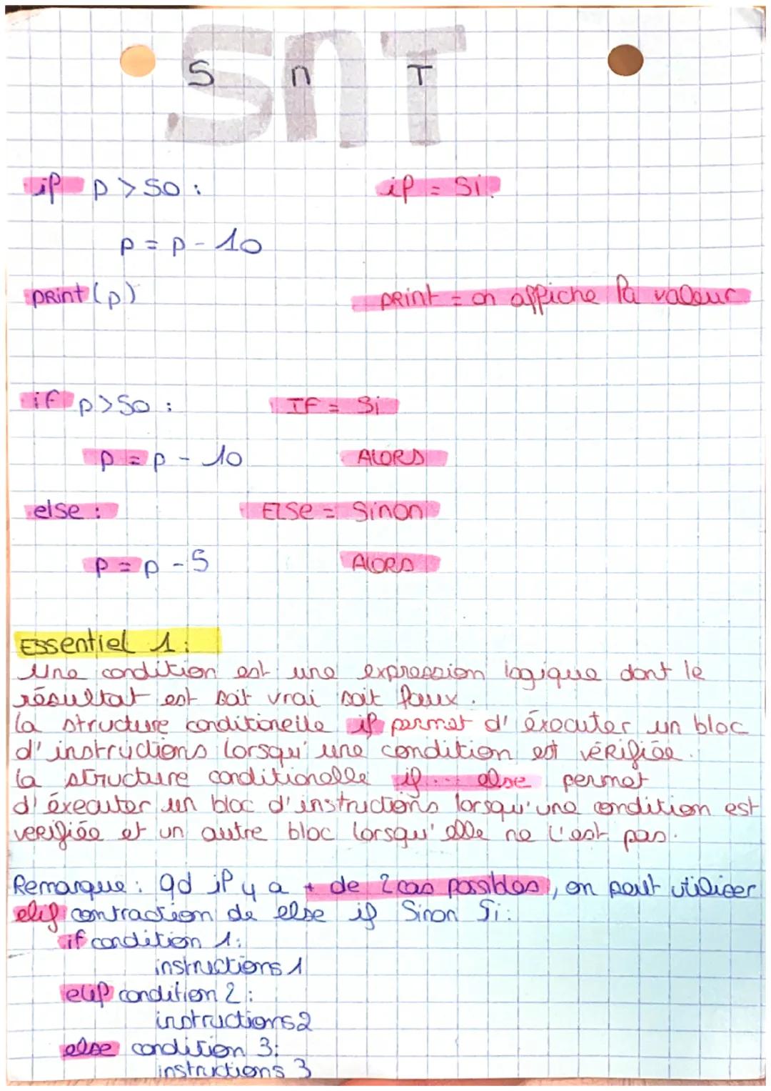 up pso:
print (p)
S
P= P = 10
if p > So
else:
P=p-do
P=P-5
leap condition 2:
iP = Sip
IF = 31
• ELSE = Sinon
PRint - on
instructions 2
else