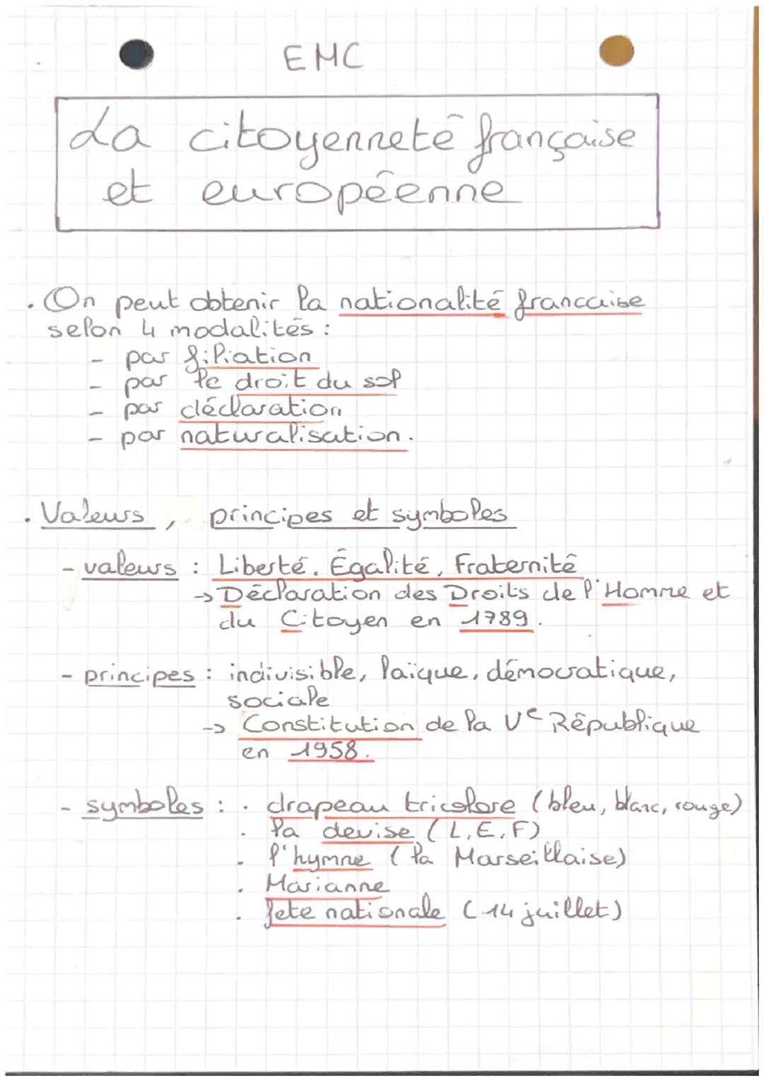 EMC
La
citoyenneté française
et européenne
. On peut obtenir la nationalité francaise
selon
modalités :
-
1
par filiation
par le droit du so