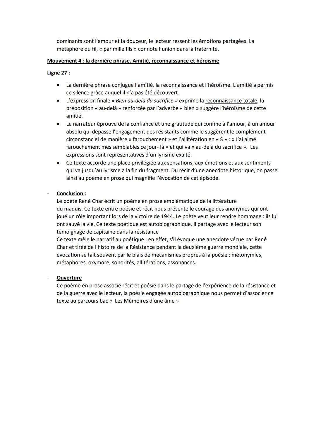 # Analyses linéaires - Feuillets d'Hypnos
René Char, Fragment << 128 >>
- Introduction (accroche et contexte) :
- René Char est un auteur