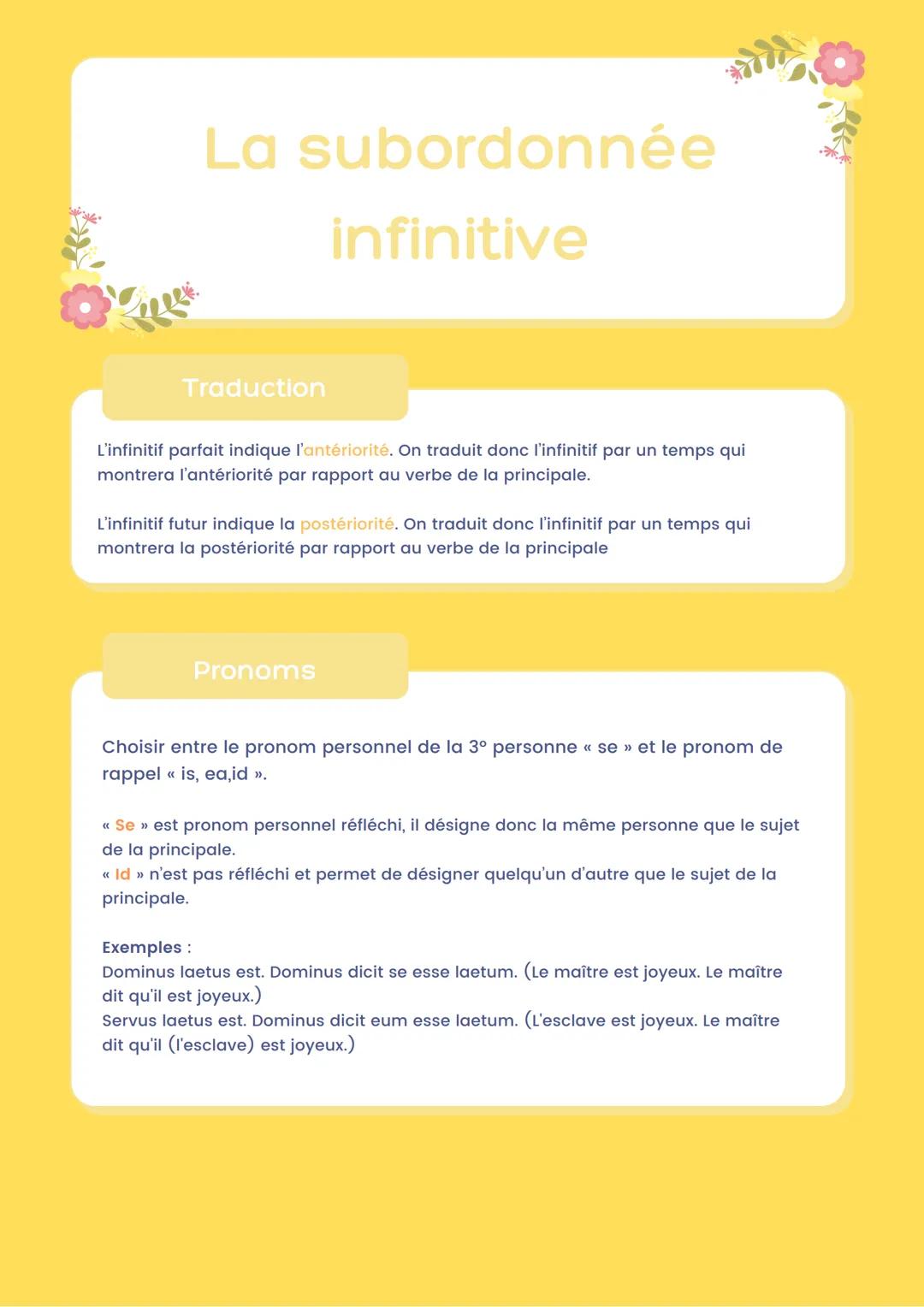 # La subordonnée
infinitive
Définition
Une proposition infinitive est une proposition dont le verbe est à l'infinitif et le sujet
à l'acc