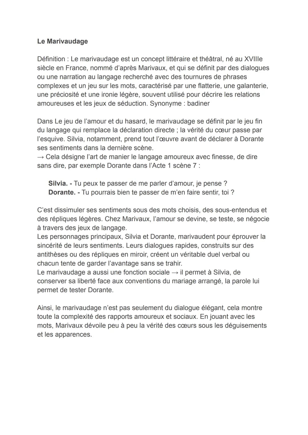 Analyse et lien avec le parcours "Les jeux du cœur et de la
parole" de l'œuvre "Le jeu de l'amour et du hasard" de Marivaux
Lecture cursive
