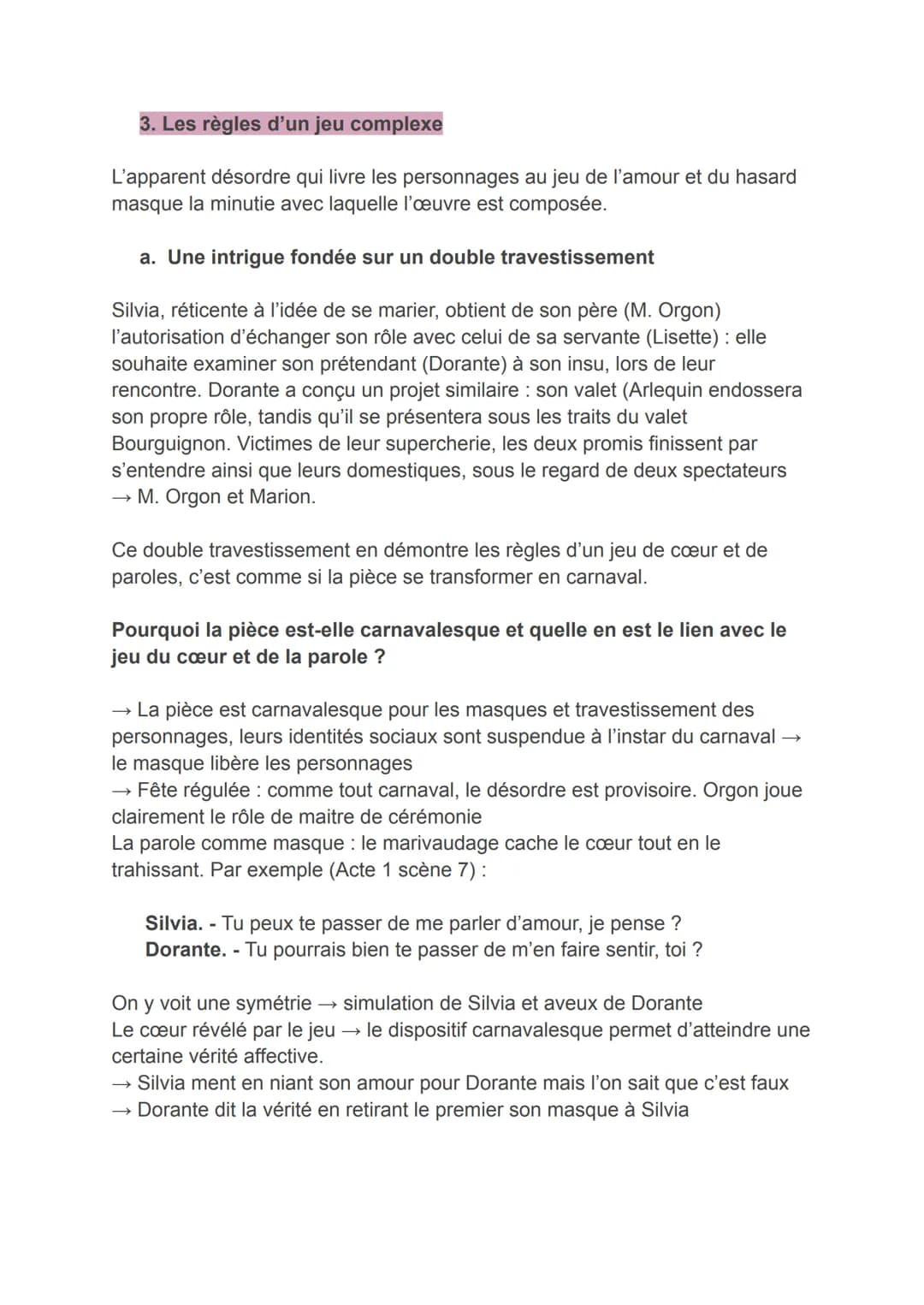 Analyse et lien avec le parcours "Les jeux du cœur et de la
parole" de l'œuvre "Le jeu de l'amour et du hasard" de Marivaux
Lecture cursive