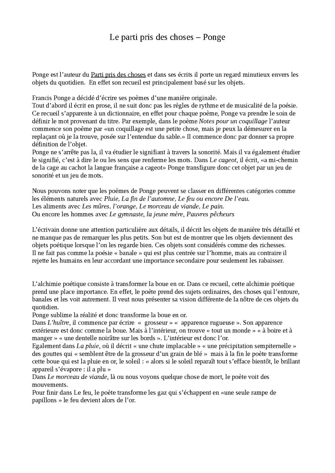 Le parti pris des choses - Ponge