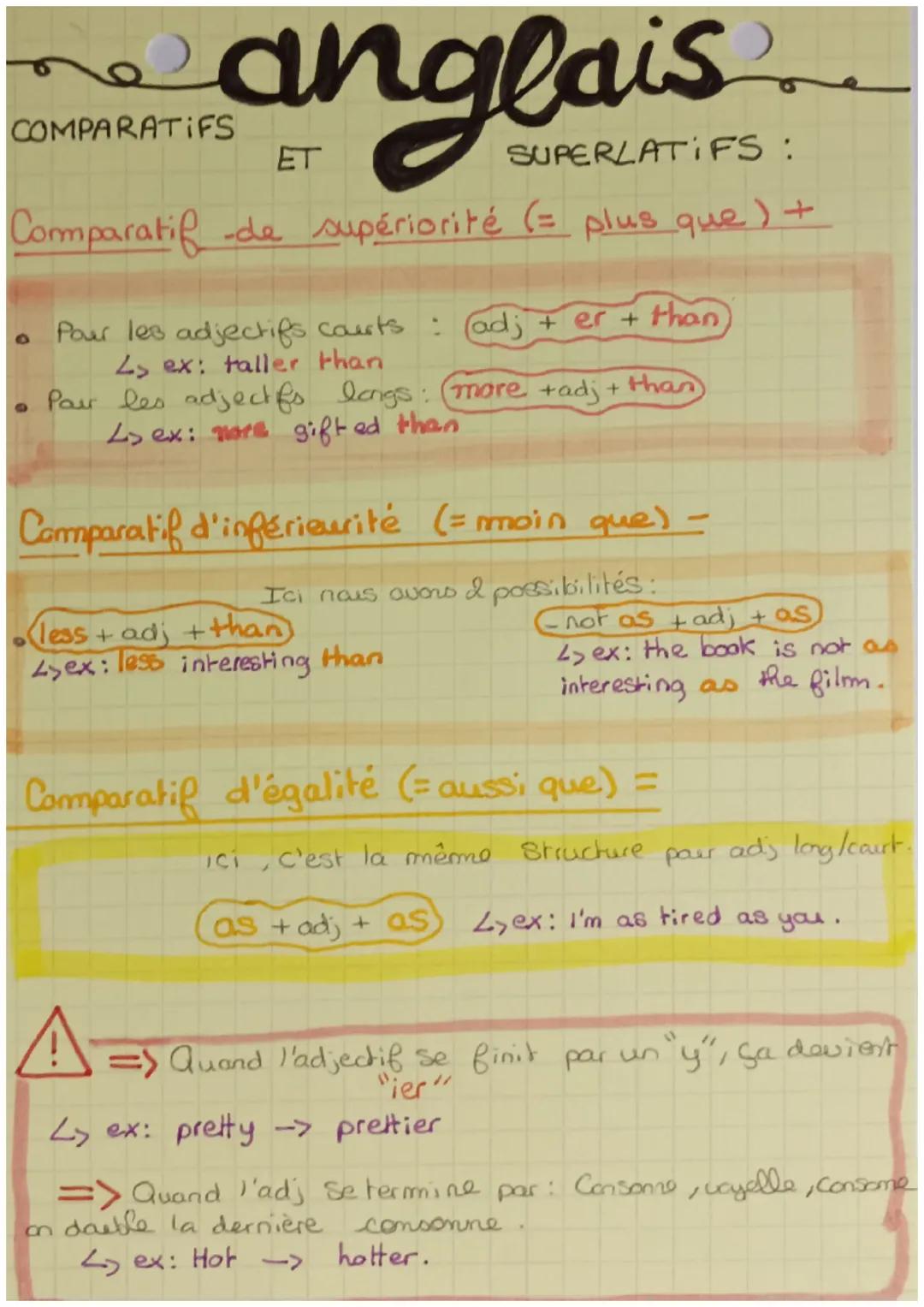 Superlatifs/ comparatif : anglais
