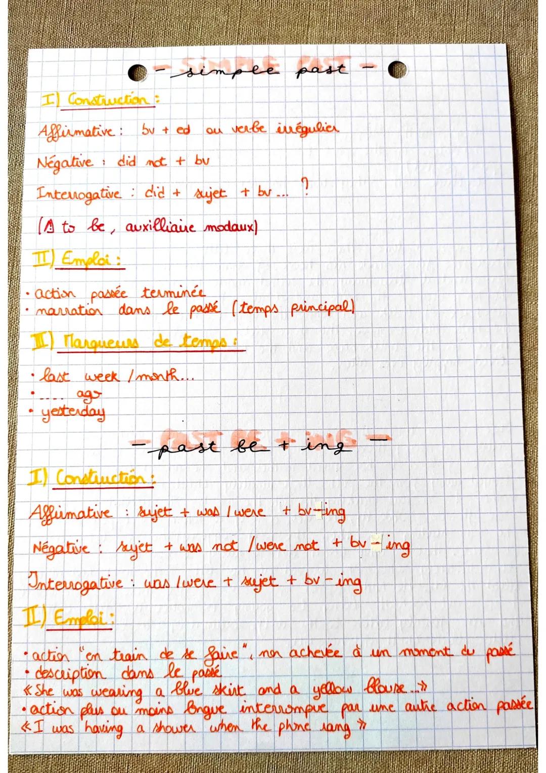 • anglais
-past perfect
I) Construction:
Affirmative sujet + had + p.p (bv + ed ou verbe irrégulier)
Négative sujet + had + not +
:
P.P
7
In