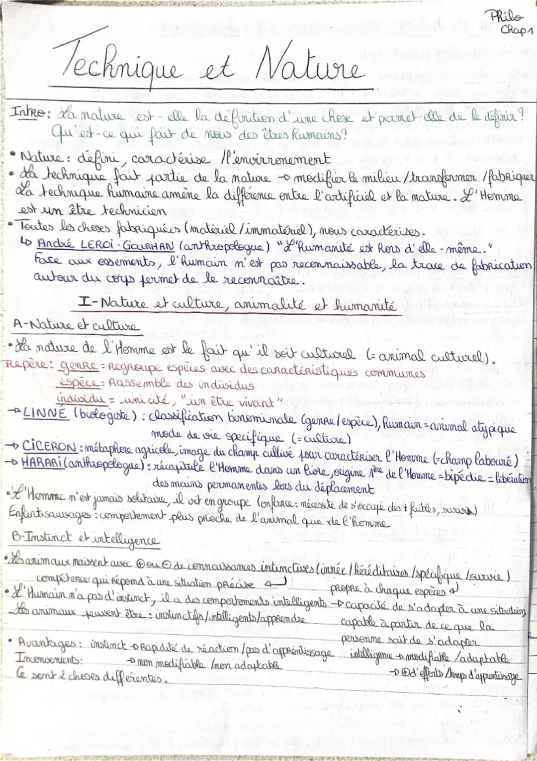 Philo
Chap 1
# Technique et Nature
Intro: da nature est-elle la définition d'une chose et permet alle de le définir?
qu'est-ce qui fait de n