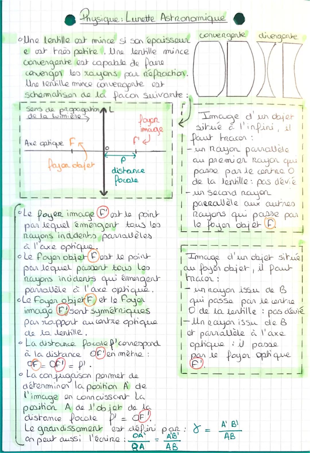 Physique: Lunette Astronomique
ollne lentille est mince si son épaisseur convergente divergonte
e ost très petite. Une lentille mince
conve