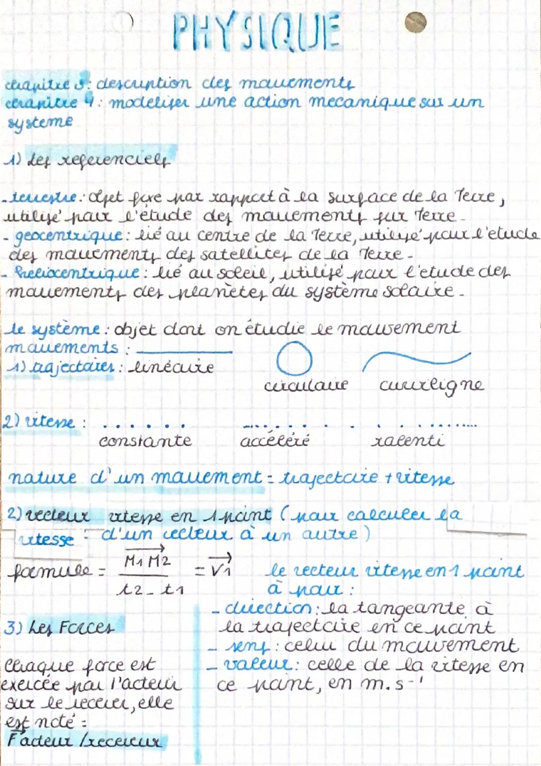 PHYSIQUE
chapitre : descruption les mauements
ceranitre 4: modelijer une action mecanique sur un
systeme
1) def referenciell
-tcuestre: Ajet