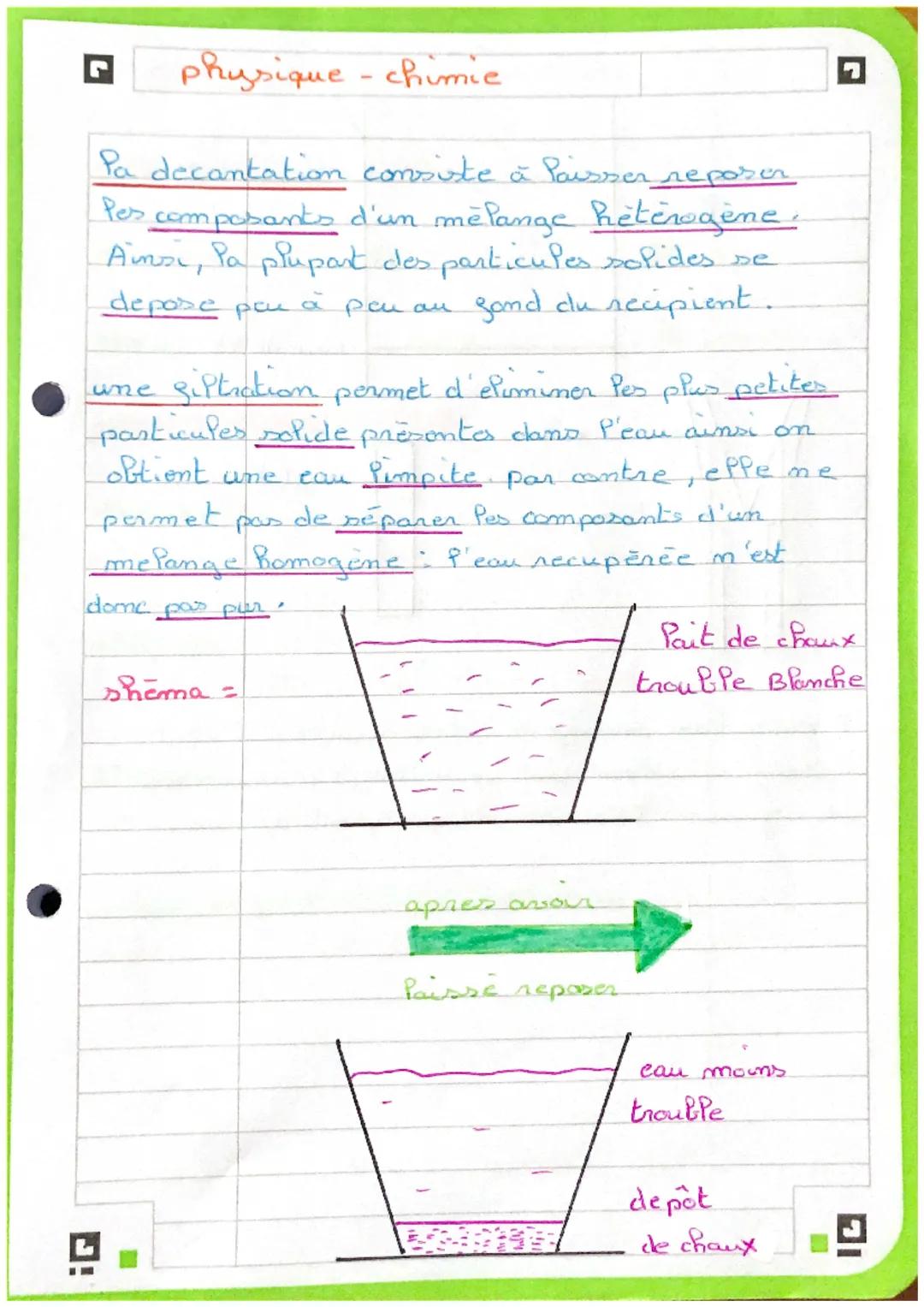 # physique - chumie
Pa decantation consiste à Paisser reposer
Pes composants d'un mélange hétérogène.
Ainsi, Pa plupart des particules soli