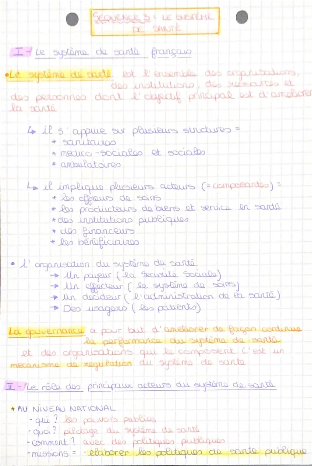 SEQUENCE 3 LE SETEME
DE SANTE
I- Le système de sante français
•Le système de sante est l'ensemble des arganisations,
deo institutione, dus