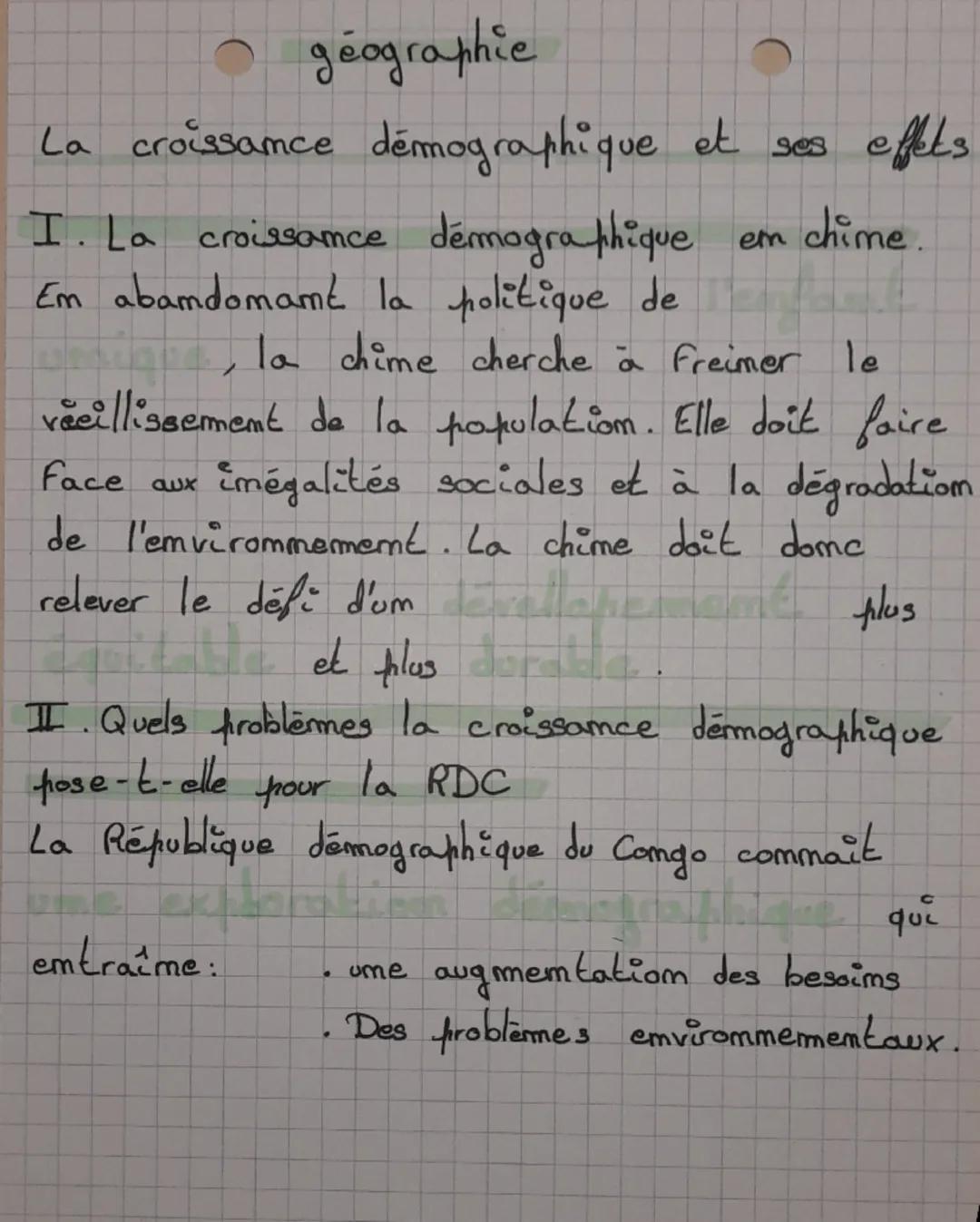 # géographie
La croissance démographique et ses effets
I. La croissance démographique em chime.
Em abamdomamé la politique de
la chime c