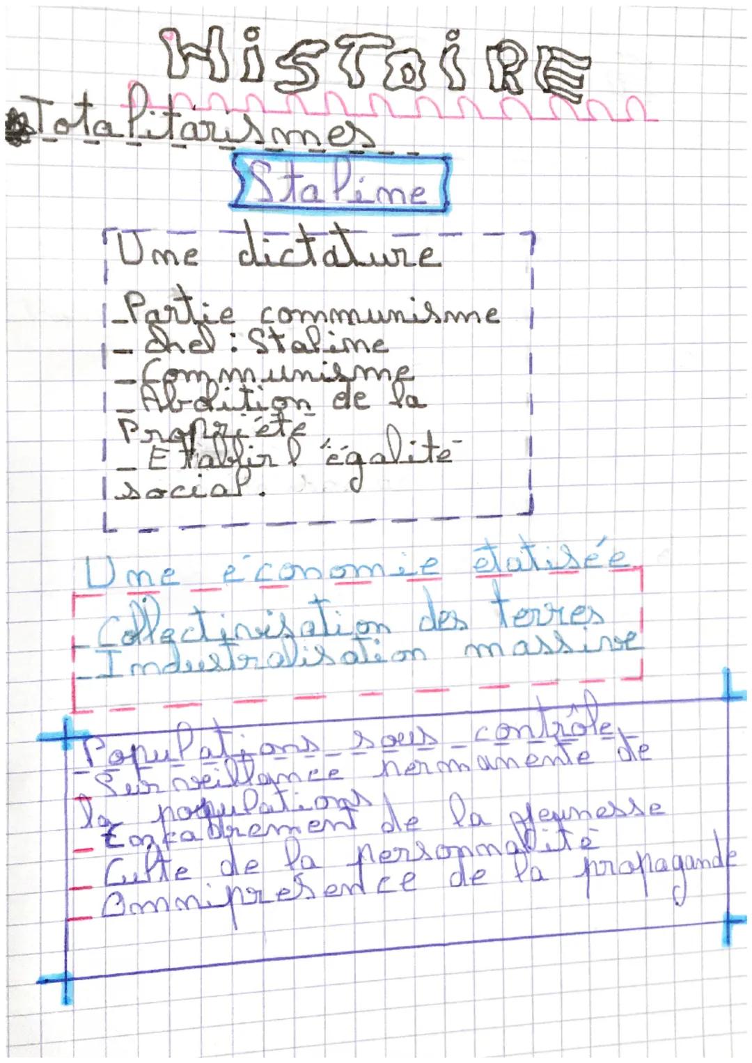 # HISTOIRE
Totalitarismes
Stalime
Ume dictature?
-Partie communisme /
- Shel: Stalime
L
-Communisme
Abdition de la
Propriete
Pabfir l'égal