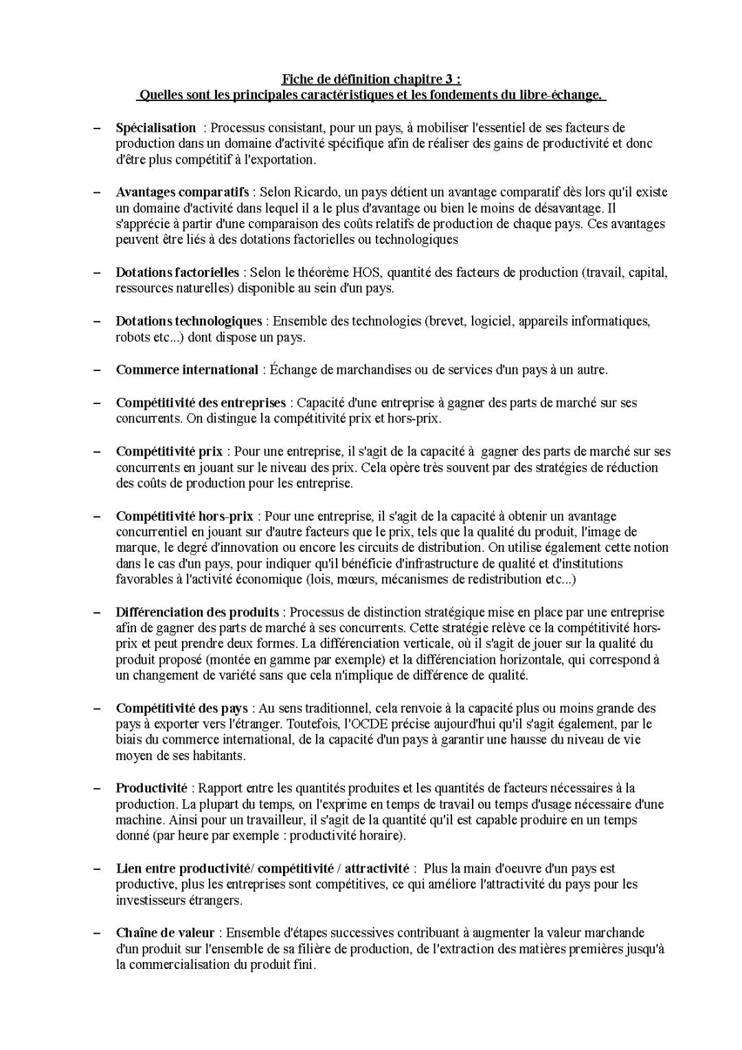 définitions chapitre Commerce international