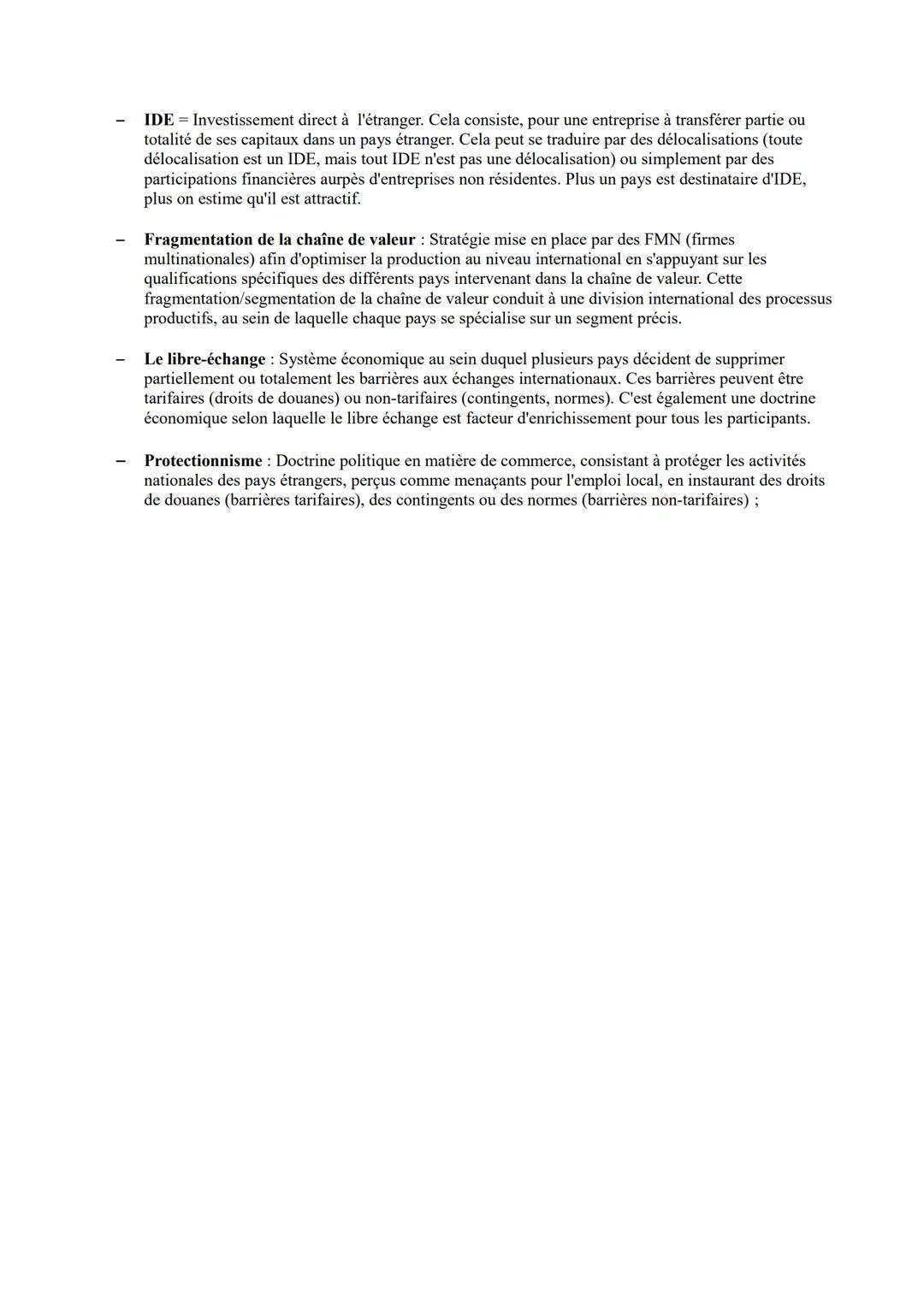 Fiche de définition chapitre 3 :
Quelles sont les principales caractéristiques et les fondements du libre-échange.
Spécialisation Processus