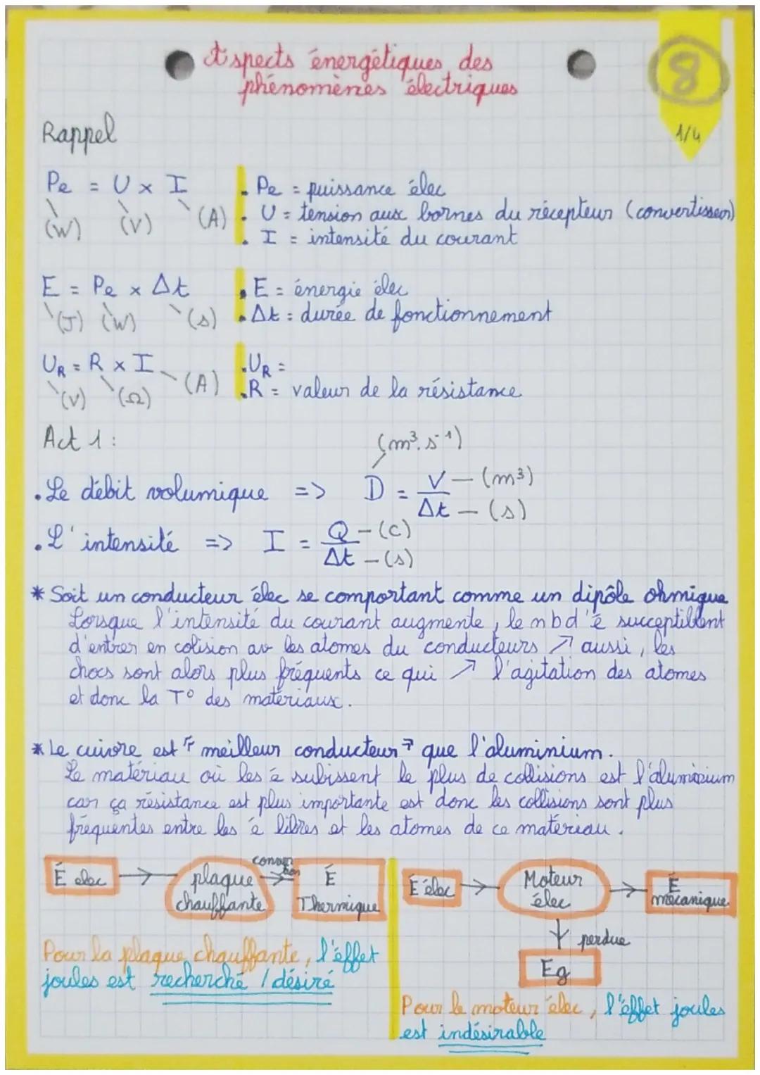 It'spects énergétiques, des
phénomènes électriques
Rappel
Pe = Ux I
• Pe = puissance élec
U= tension aux bornes du récepteur (convertissen)
