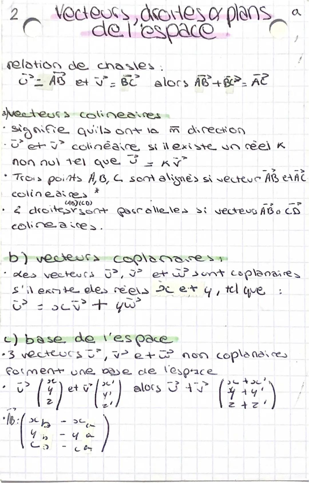 vecteurs, droites et plan de l’espace