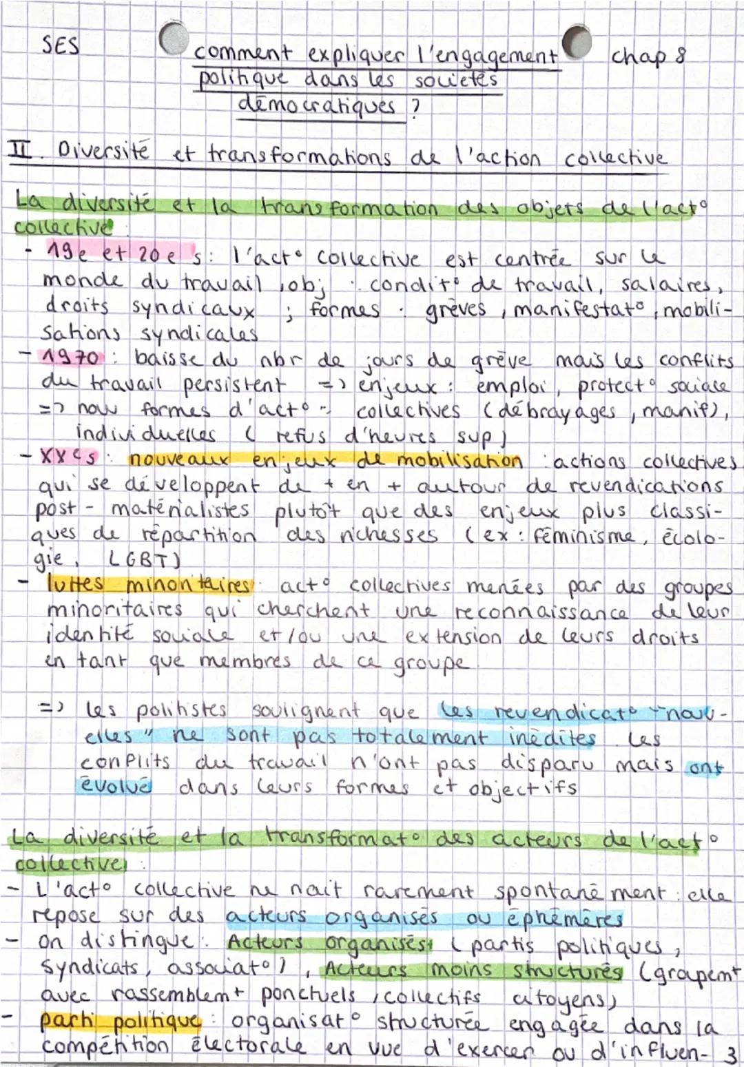 SES
comment expliquer l'engagement
politique dans les sowetes
démocratiques ?
chap 8
I. Quelles sont les differentes formes de l'engagement