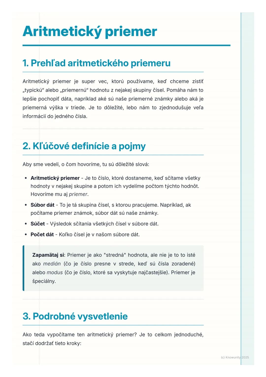 # Aritmetický priemer
1. Prehl'ad aritmetického priemeru
Aritmetický priemer je super vec, ktorú používame, keď chceme zistiť
„typickú" al