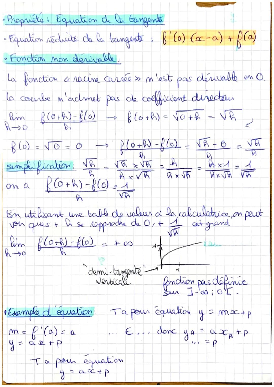 MATHÉMATIQUES
Nombre dérivé - Tangente à combe
Definition 1.
• Taux d'occroissement: I (h) = f(a+h)-f(a) f(a+h)-f(a)
(a+h) (a)
B
f(a+h)
f(a)