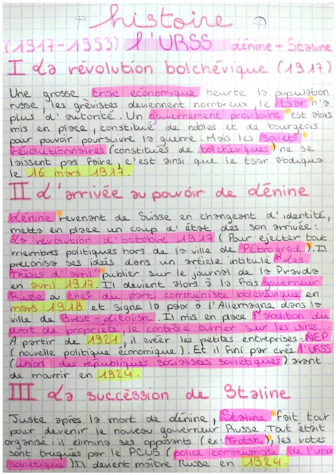 thistoire
(1947-1953) l'URSS denine - Staline
I da revolution bolchévique (1917)
Une
russe
grosse
crise economique heurte la population.
les