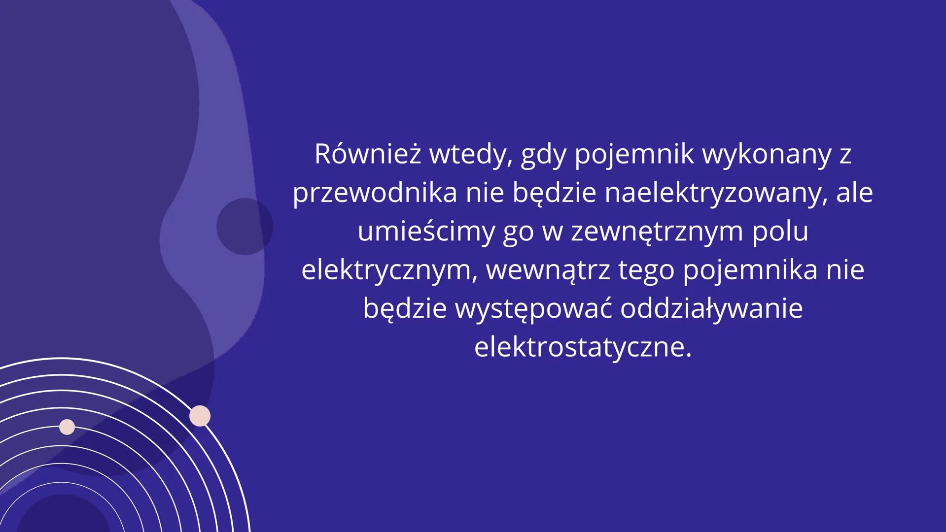 KLATKA
FARADAYA WIEMY, ŻE W PRZEWODNIKU ELEKTRYCZNYM ZNAJDUJĄ SIĘ
SWOBODNE ELEKTRONY, KTÓRE MOGĄ SIĘ W NIM PRZEMIESZCZAĆ.
WIEMY RÓWNIEŻ, ŻE
