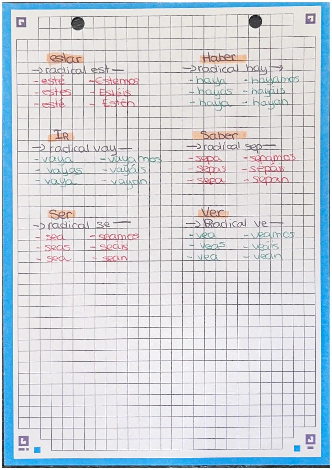 Espagnol
# Le subjonctif
formation
radical + terminaison
## terminaisons
| леч дър | 2ёте дър | Зете дър |
|---|---|---|
| -e | -a | -a