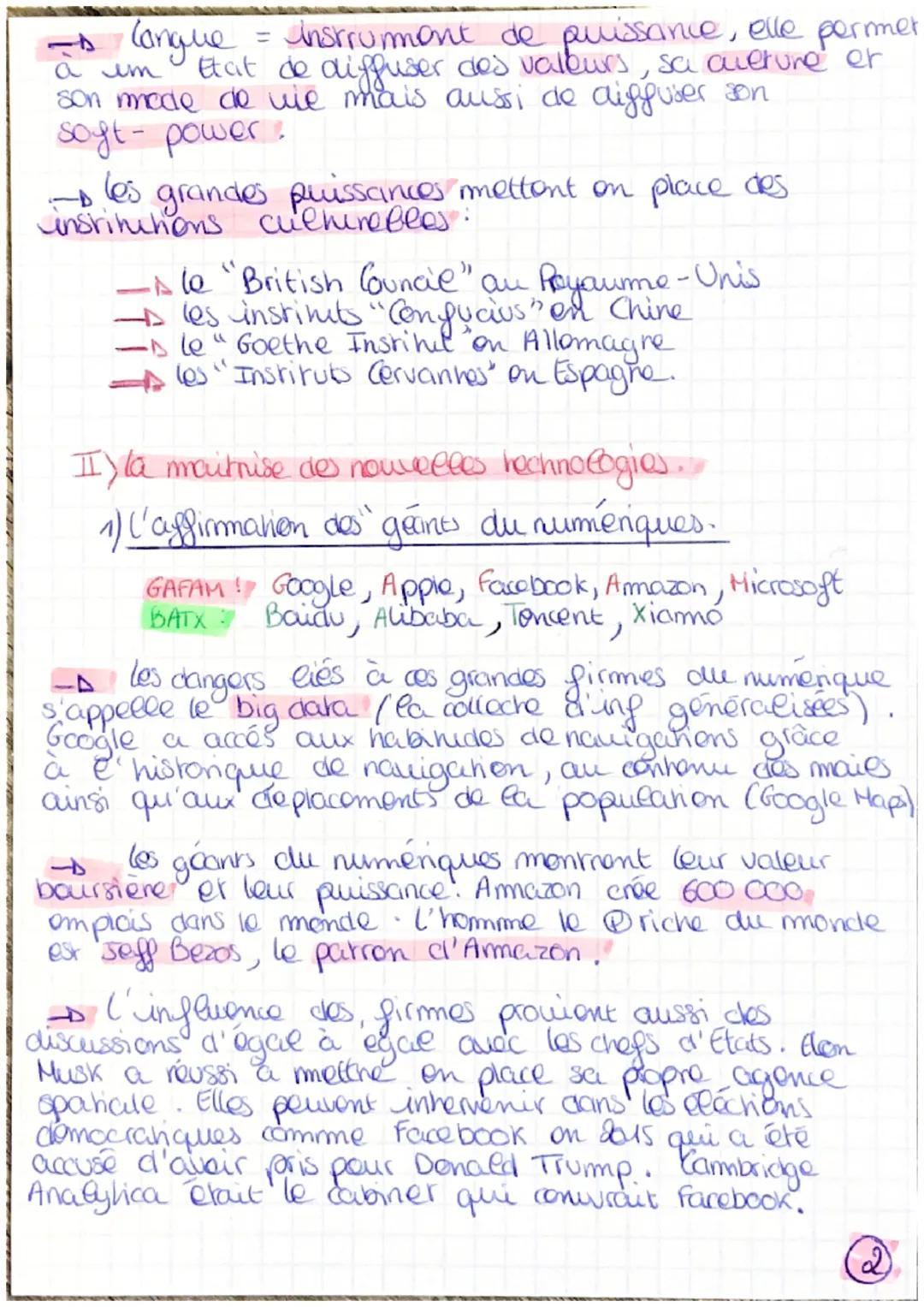 HGGSP:
LES FORMES INDIRECTES DE LA PUISSANCE
I) l'enjeu de la langue
1) l'exemple du français dans les relations internationales
-> FRANÇAIS