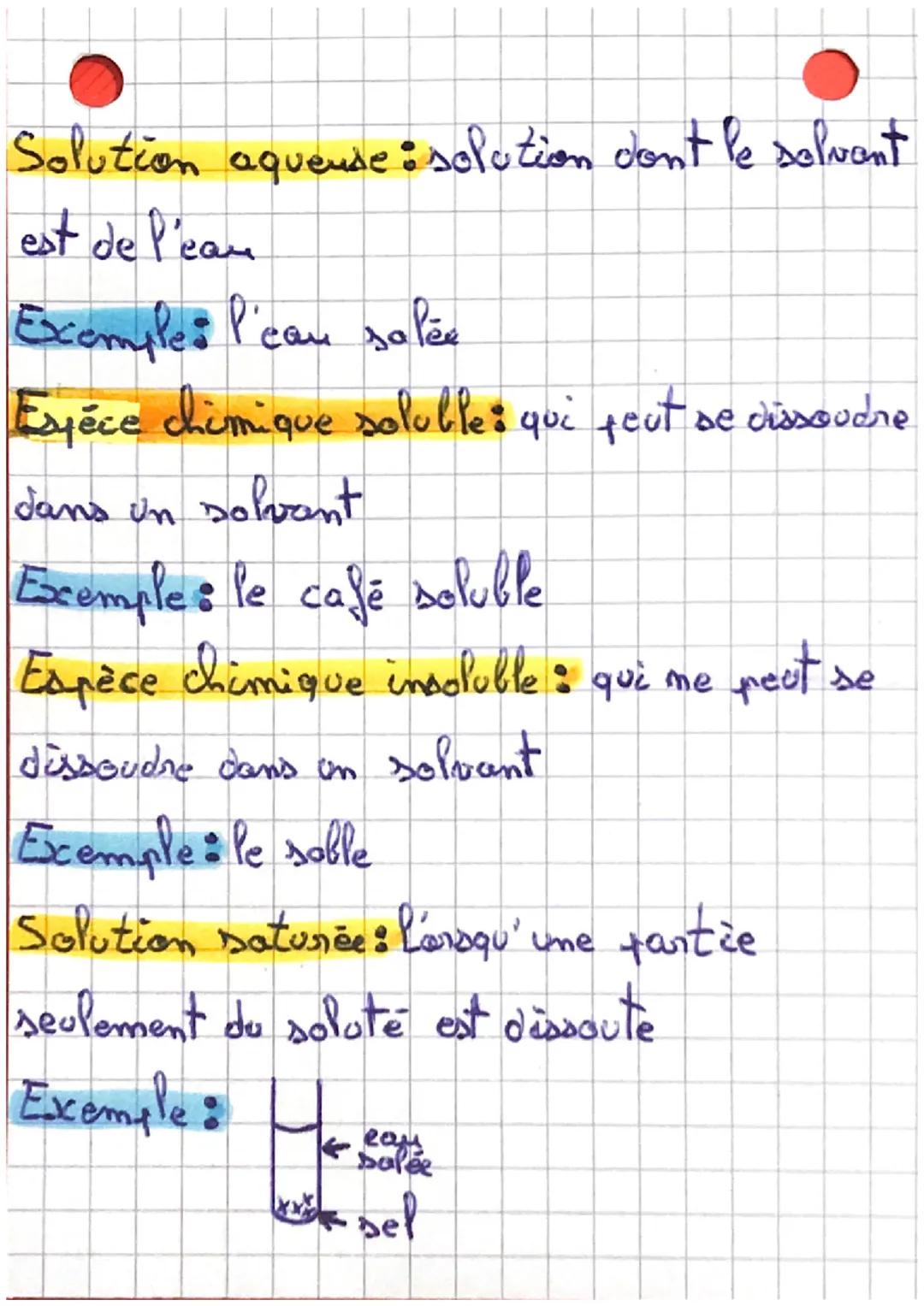 La Solubilité/Physique
Definitions:
Solute: substance dissoute dans un schant
Exemple : le sel
Solvant: liquide qui permet de dissoudre le